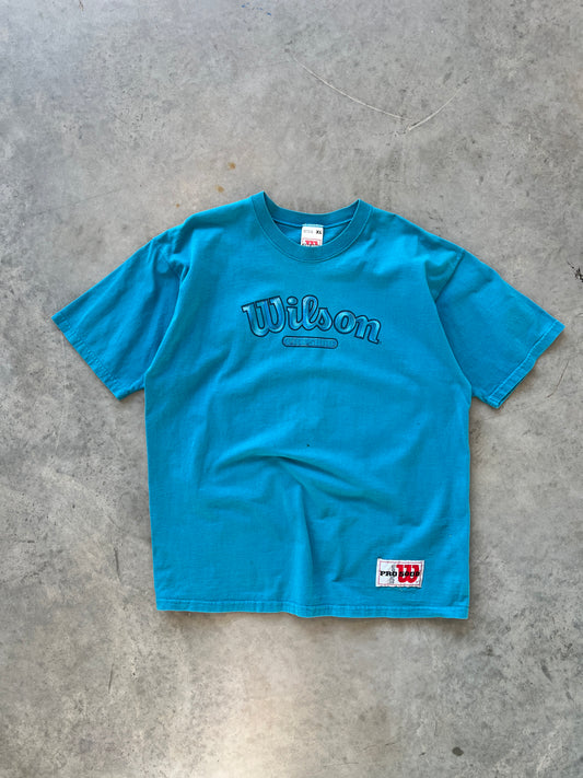 Vintage Aqua Blue Wilson Spellout Shirt - XL