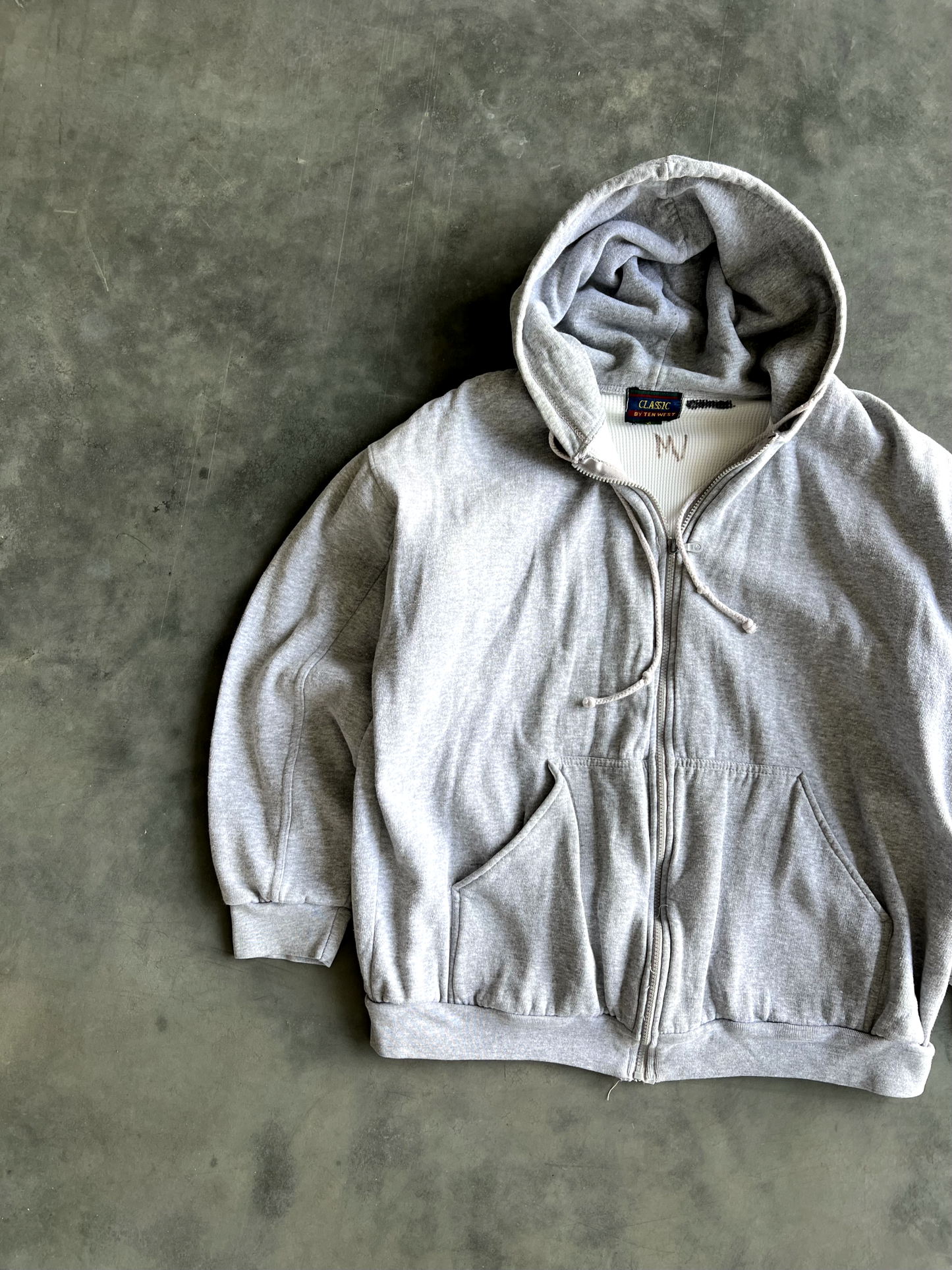 Vintage Grey Zip Up Hoodie - XL