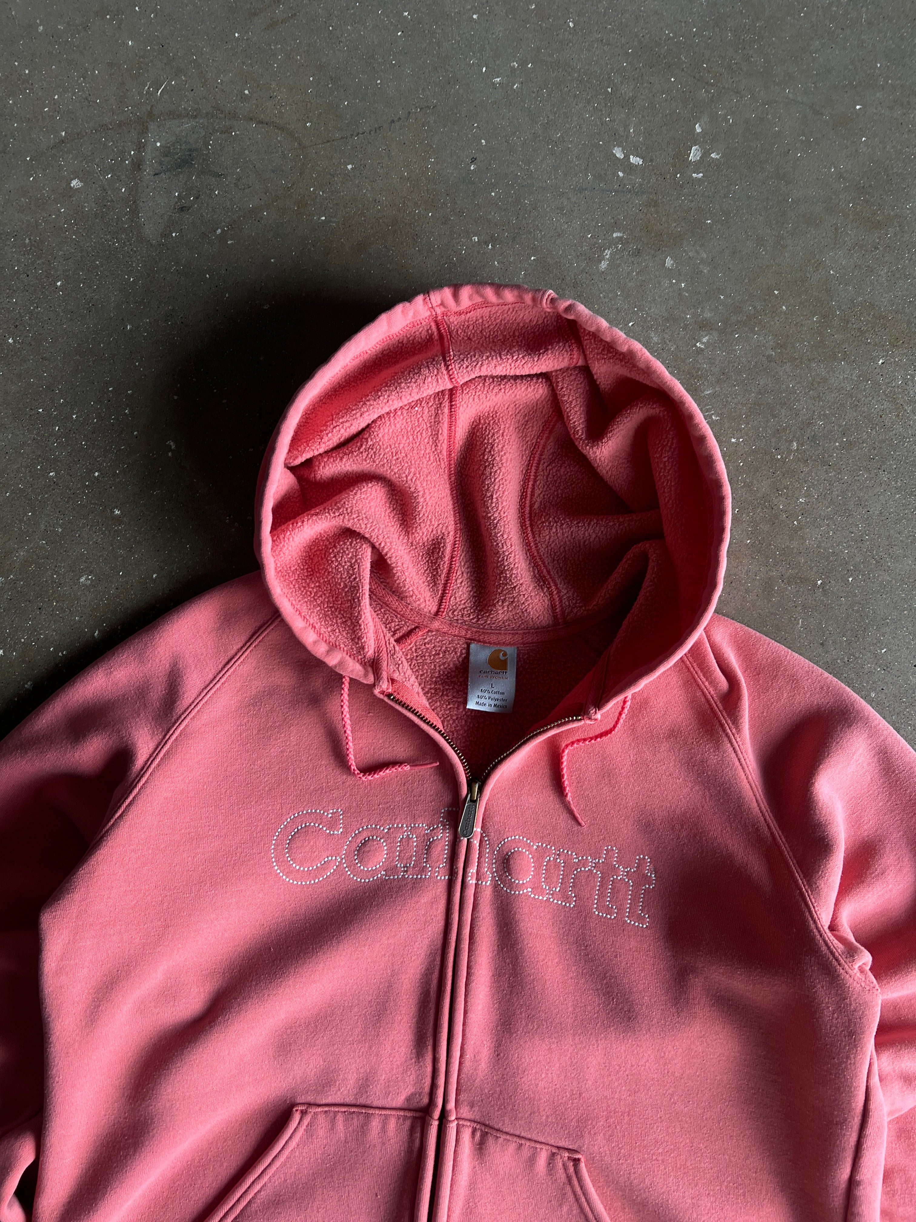 Vintage Pink Womans Carhartt Hoodie - L
