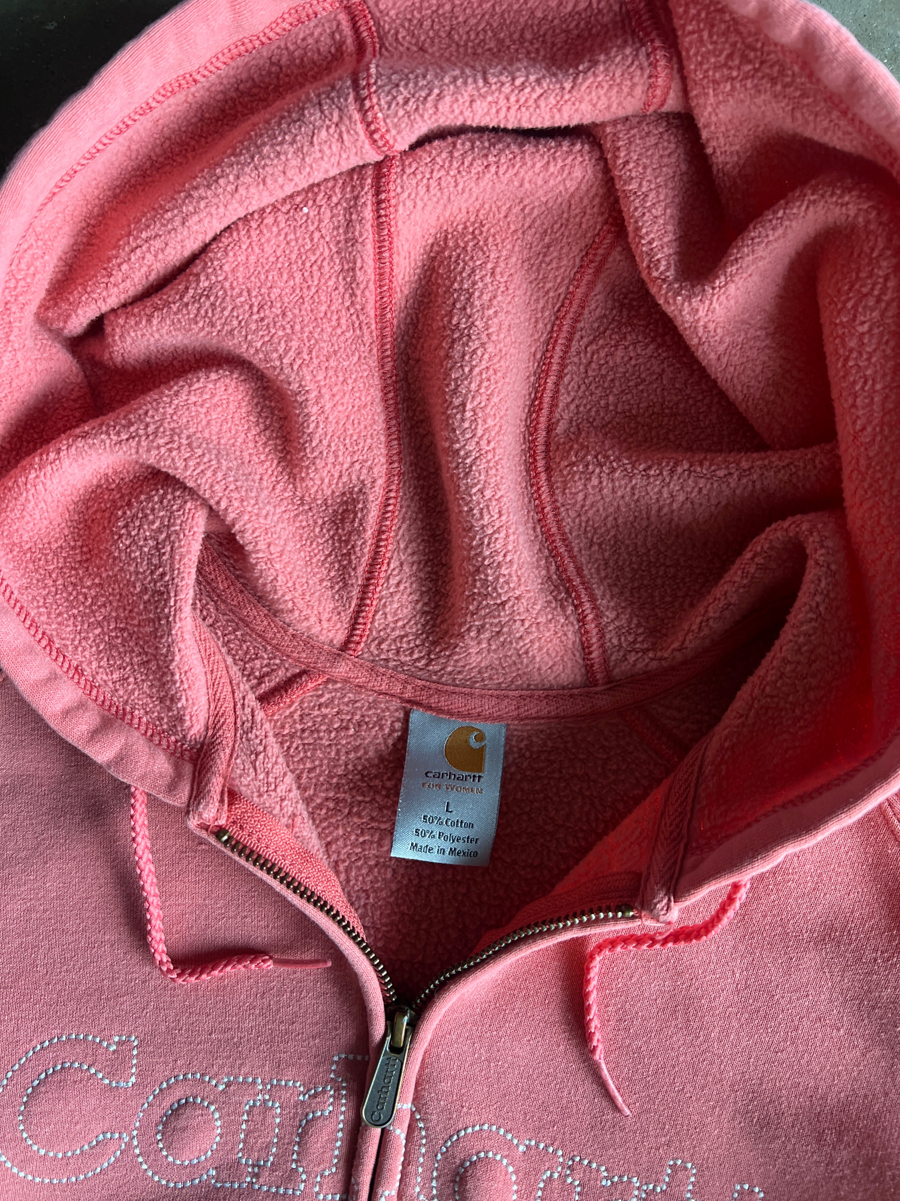 Vintage Pink Womans Carhartt Hoodie - L