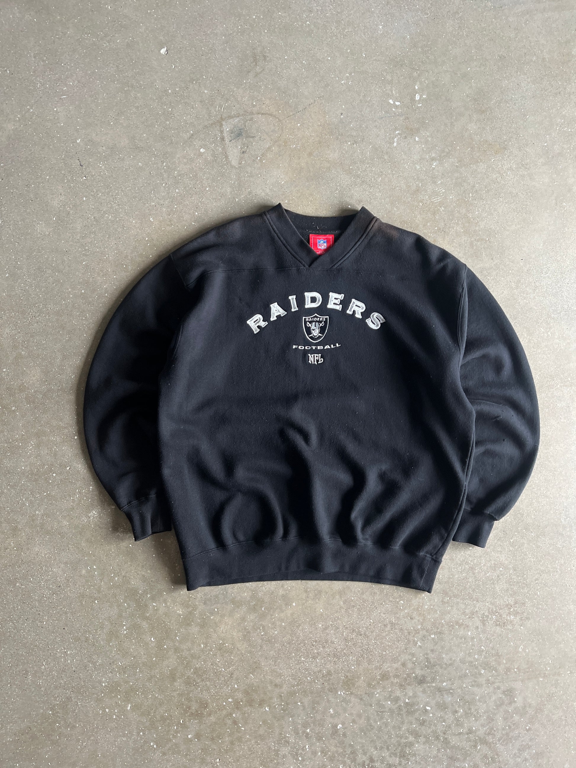 Vintage Black Raiders Spellout Crew - L