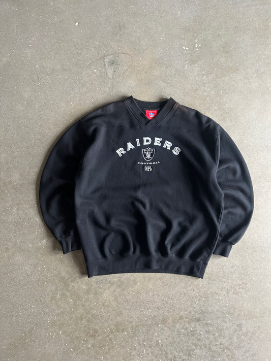 Vintage Black Raiders Spellout Crew - L