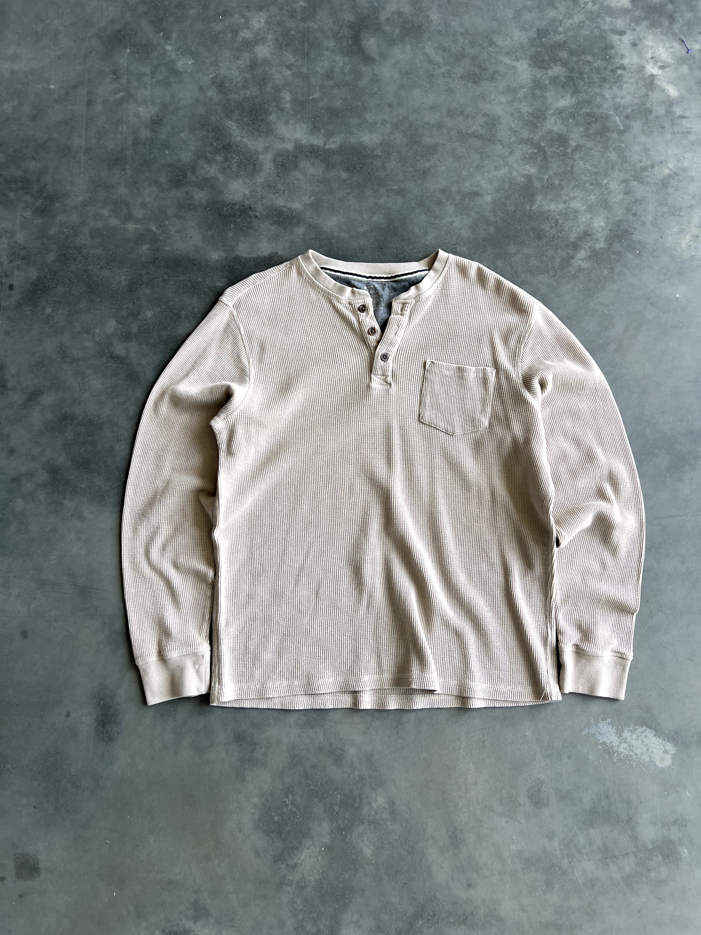Vintage Cream Waffle Knit Long Sleeve - XL