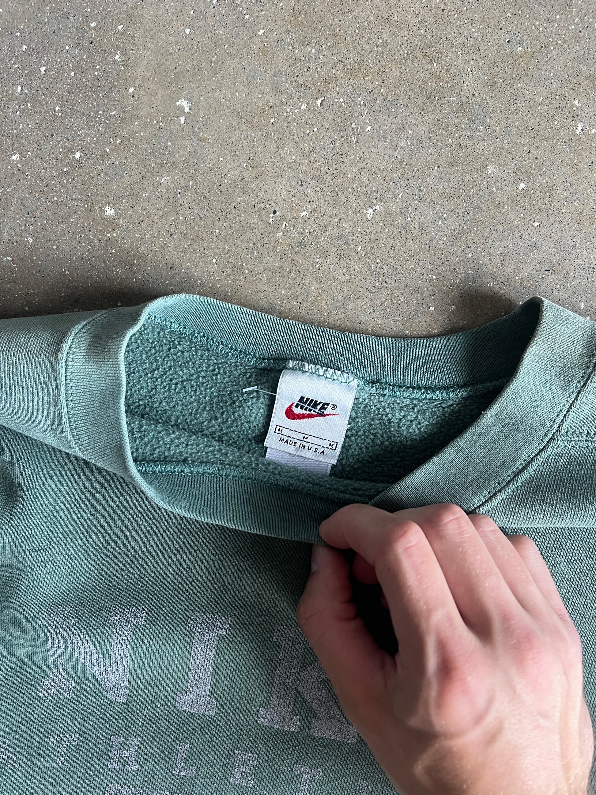 Vintage Sage Green Nike Spellout Crew - M