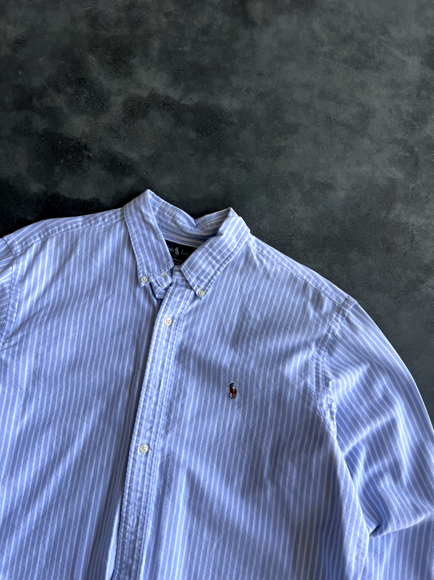 Vintage White Striped Polo Button Up - XL