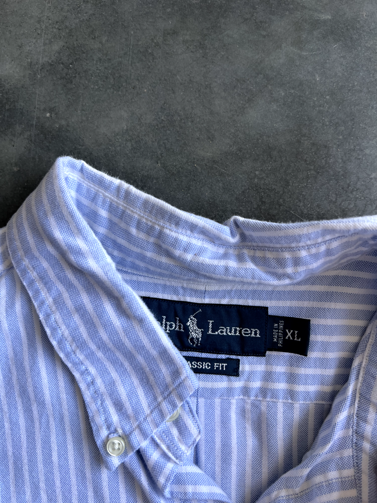 Vintage White Striped Polo Button Up - XL