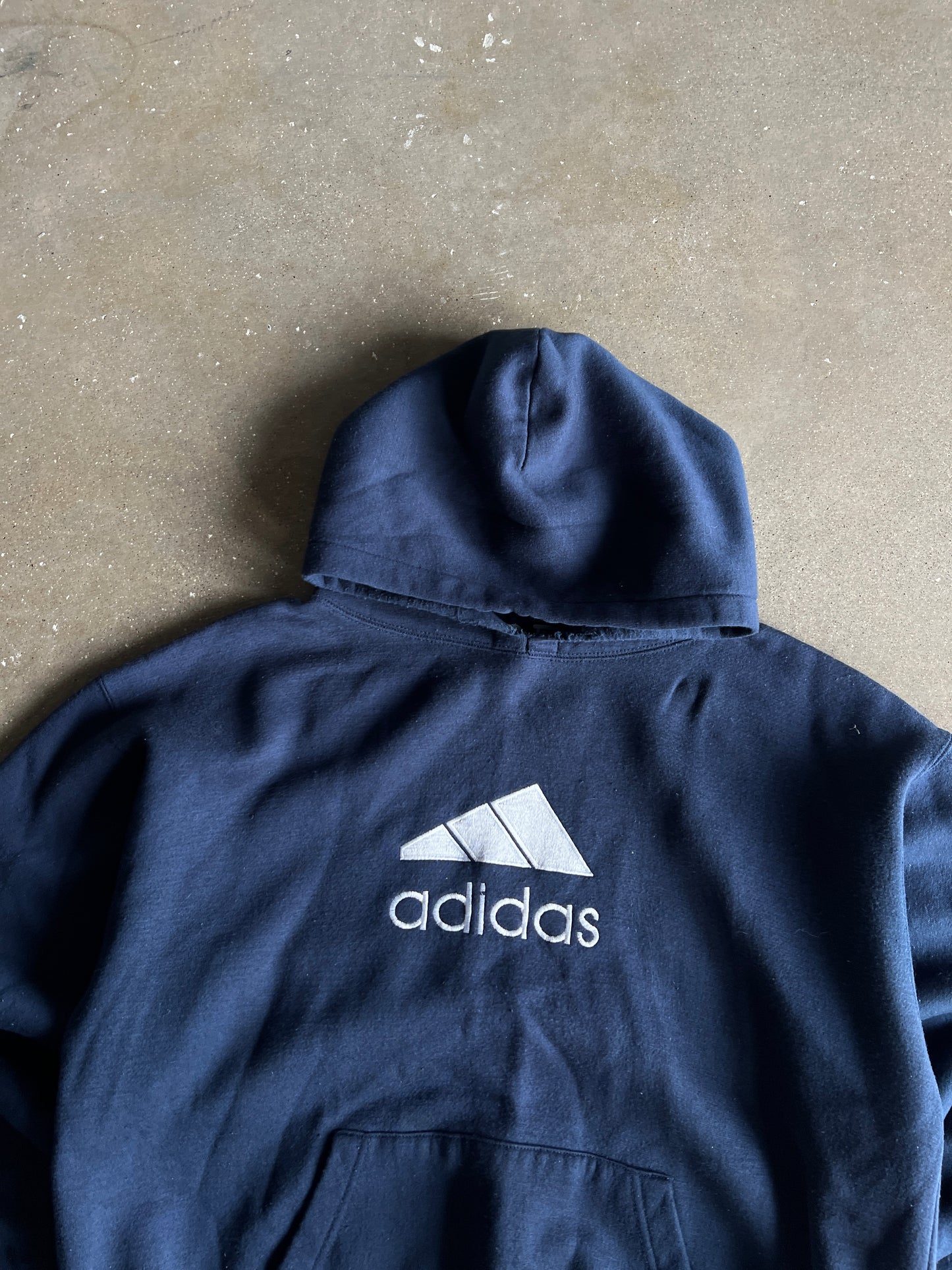 Vintage Navy Blue Adidas Logo Hoodie - L