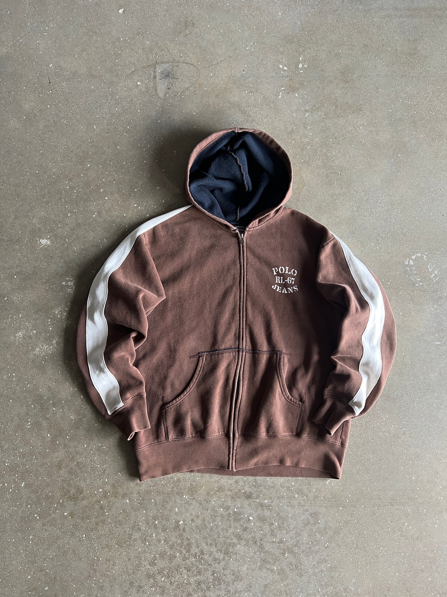 Vintage Mocha Brown Polo Hoodie - L