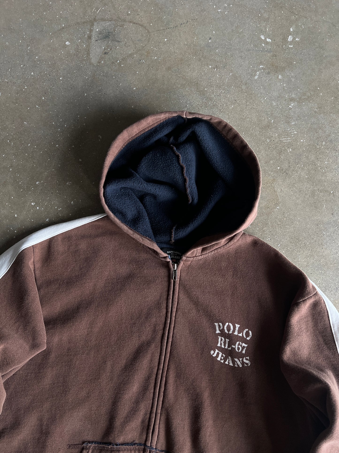 Vintage Mocha Brown Polo Hoodie - L