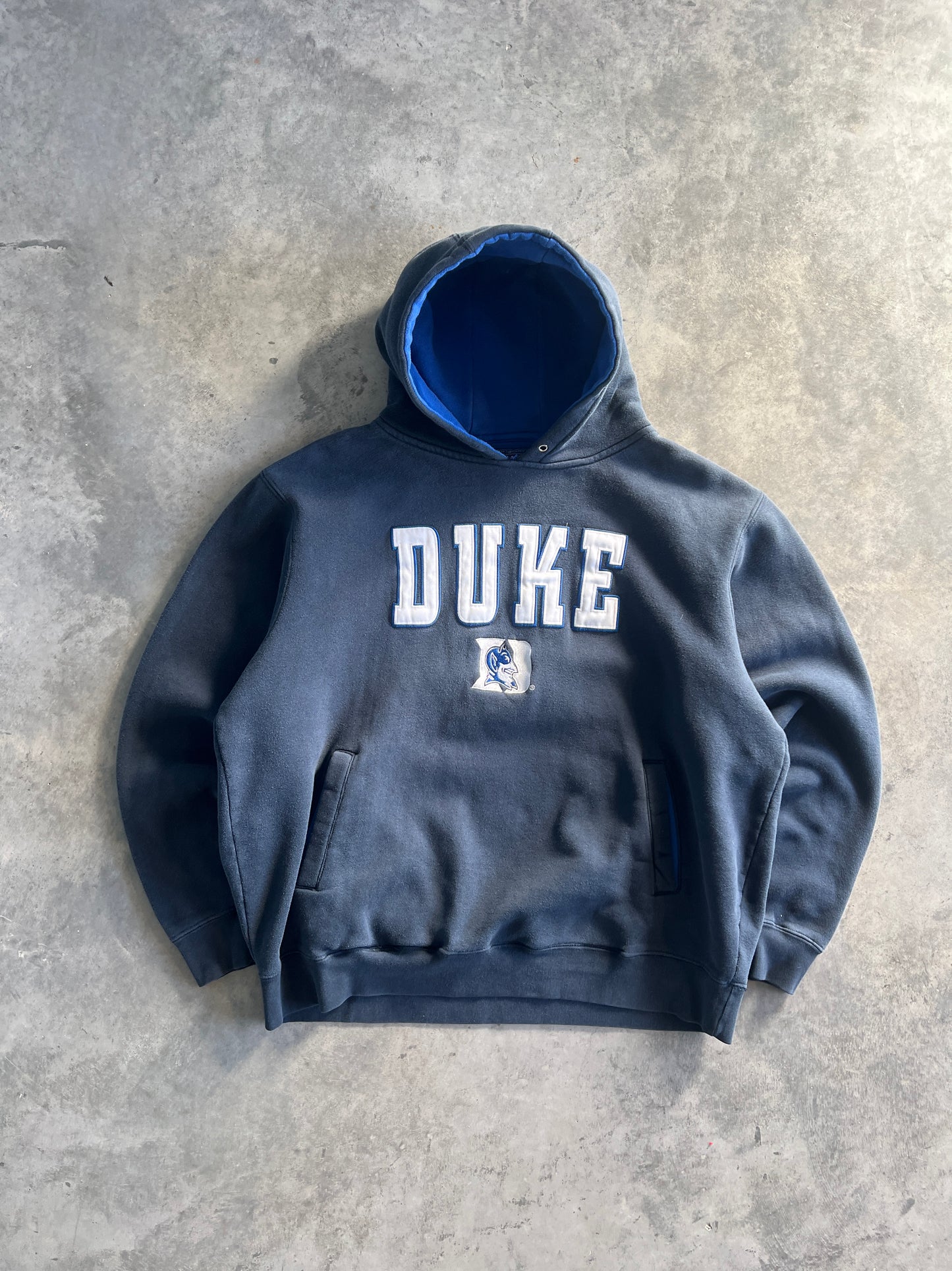 Vintage Navy Blue Duke Spellout Hoodie - XL