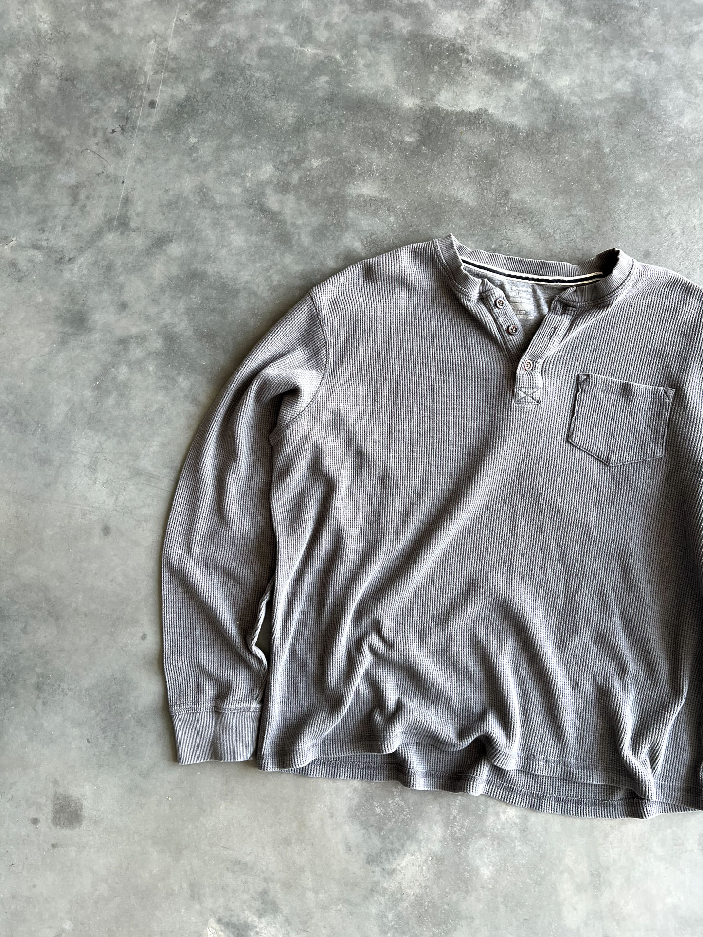 Vintage Grey Waffle Knit Long Sleeve - XL