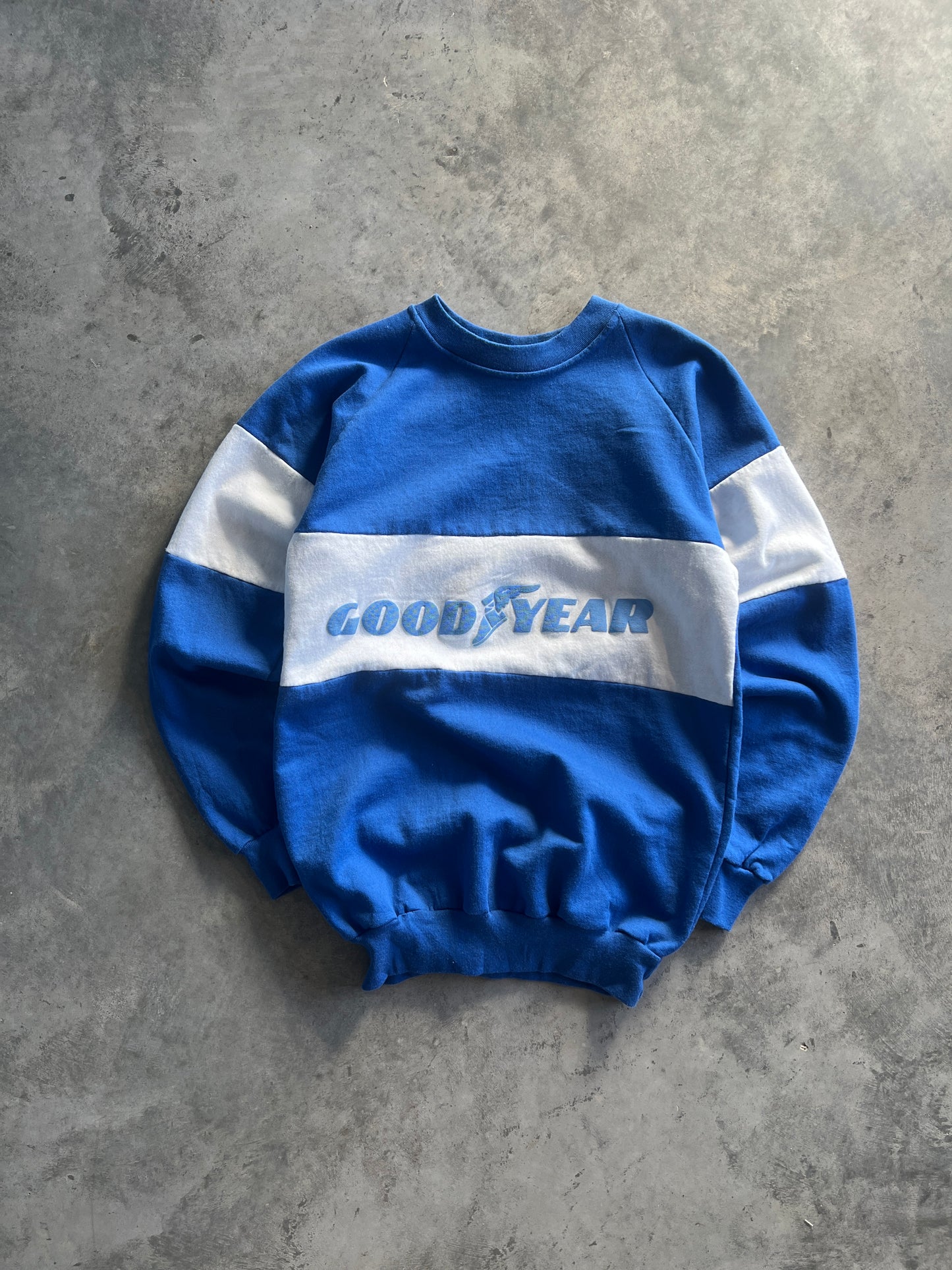 Vintage Blue Goodyear Spellout Crew - S