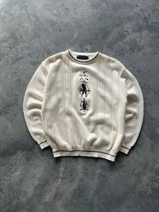 Vintage Cream Golf Knit Sweater - L