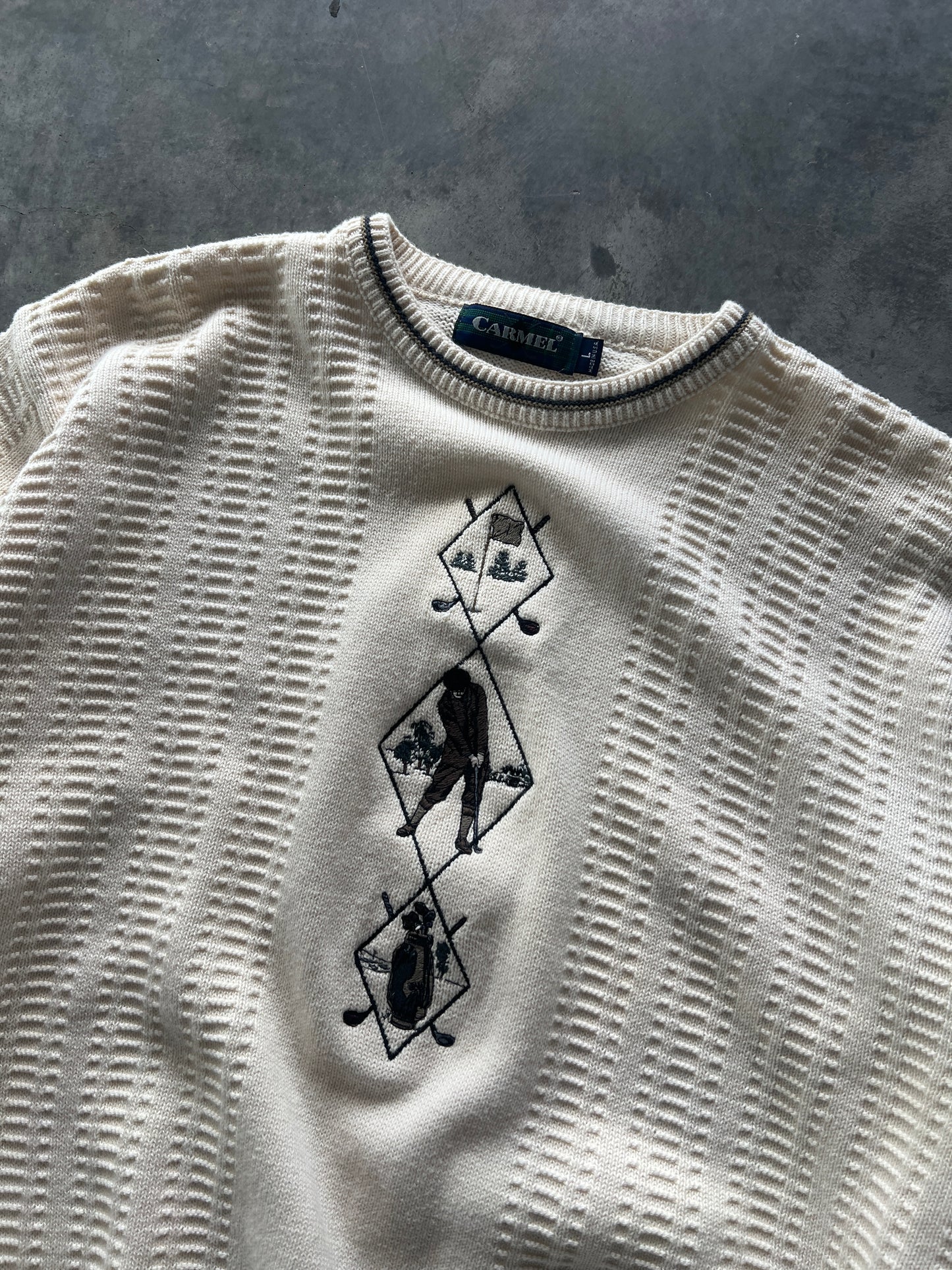 Vintage Cream Golf Knit Sweater - L