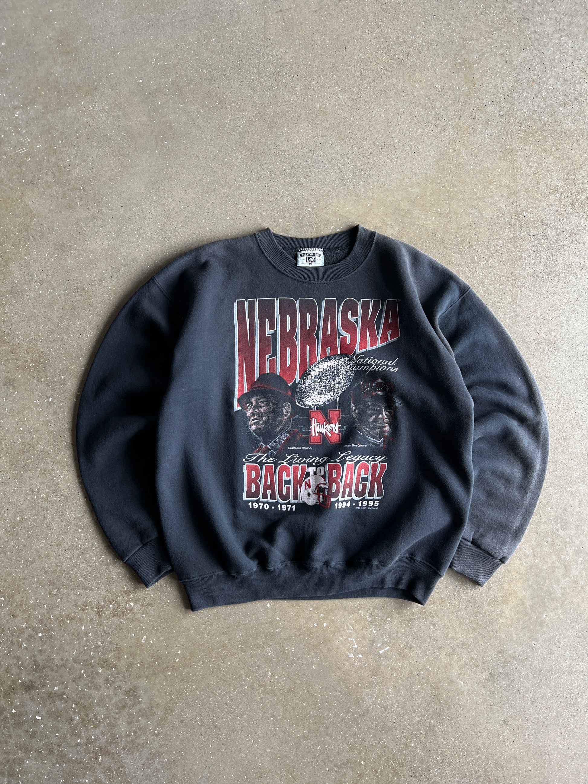 Vintage Faded Black Nebraska Crew - L