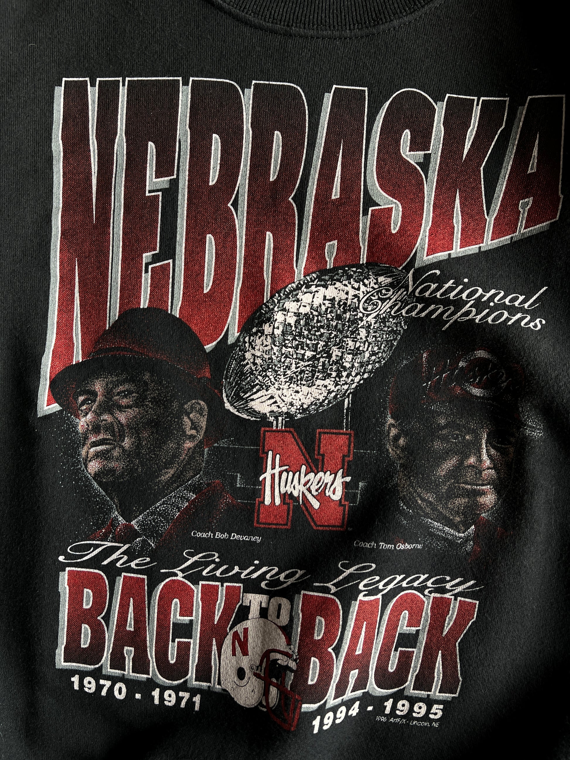 Vintage Faded Black Nebraska Crew - L