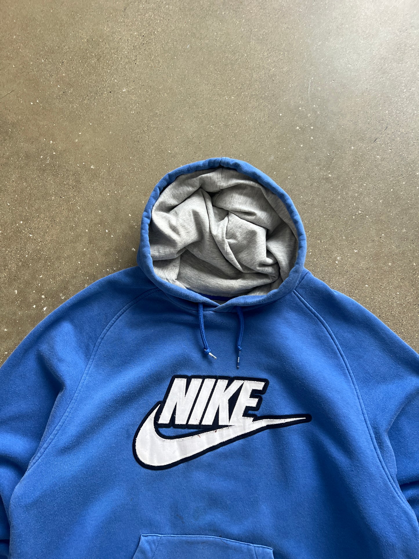 Vintage Blue Nike Spellout Hoodie - L