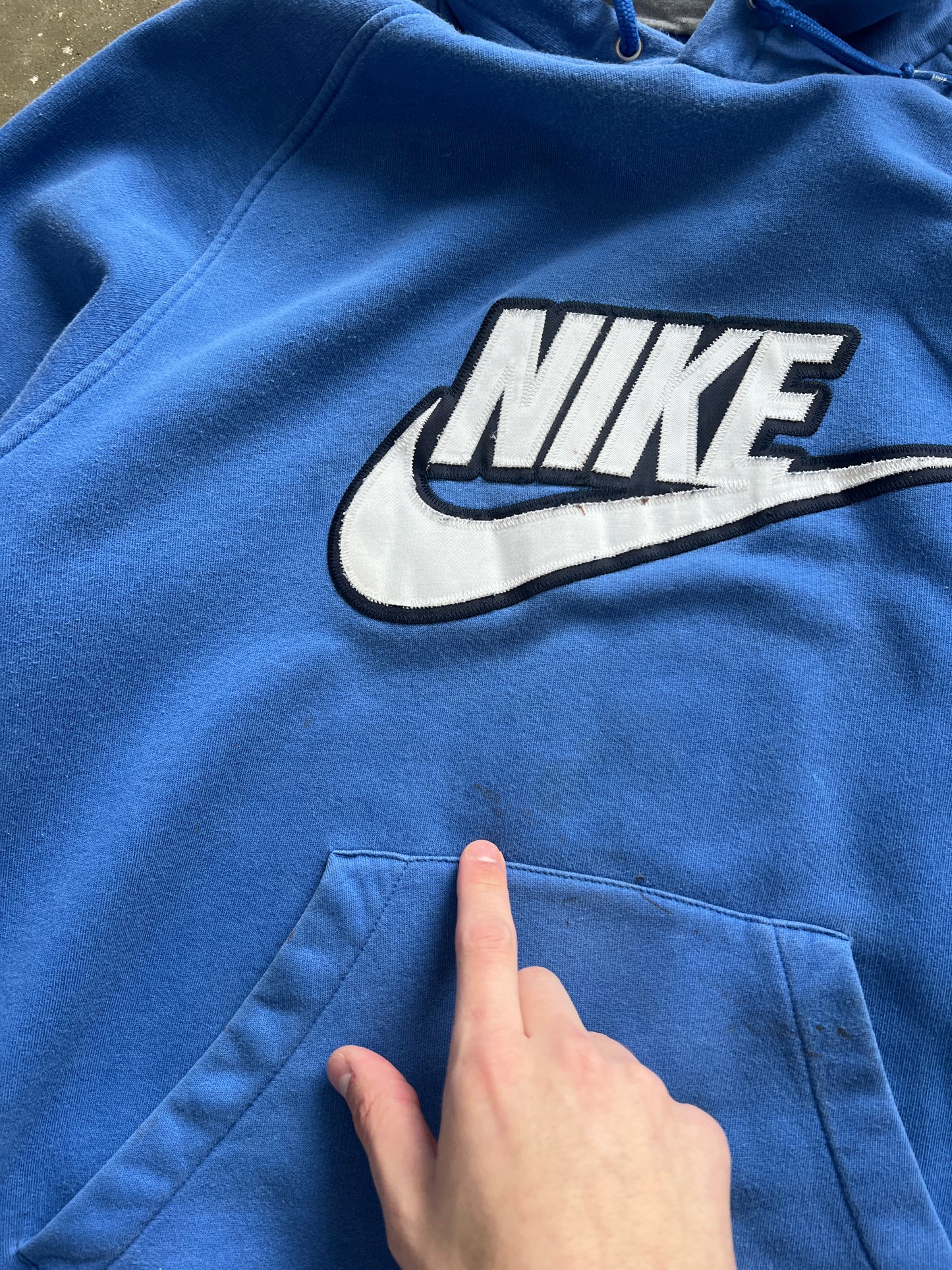 Vintage Blue Nike Spellout Hoodie - L