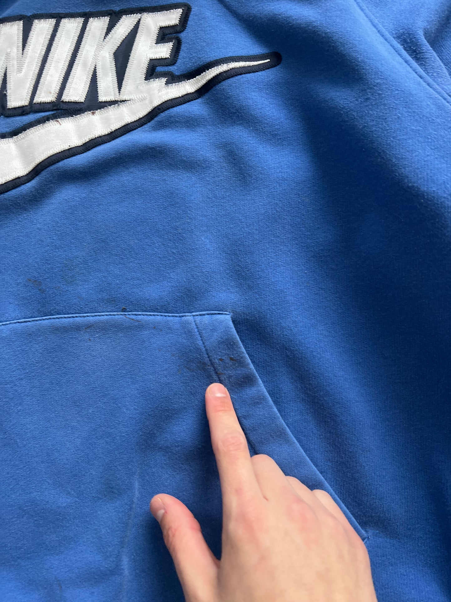 Vintage Blue Nike Spellout Hoodie - L