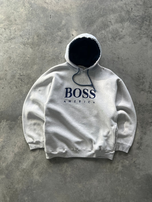 Vintage White Boss Spellout Hoodie - M