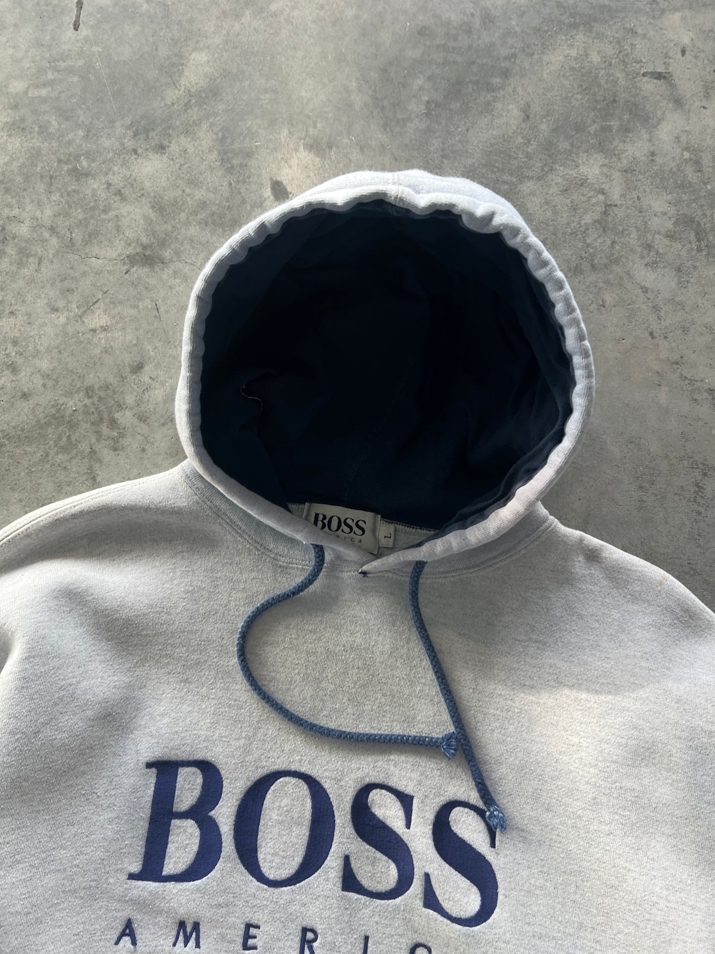 Vintage White Boss Spellout Hoodie - M