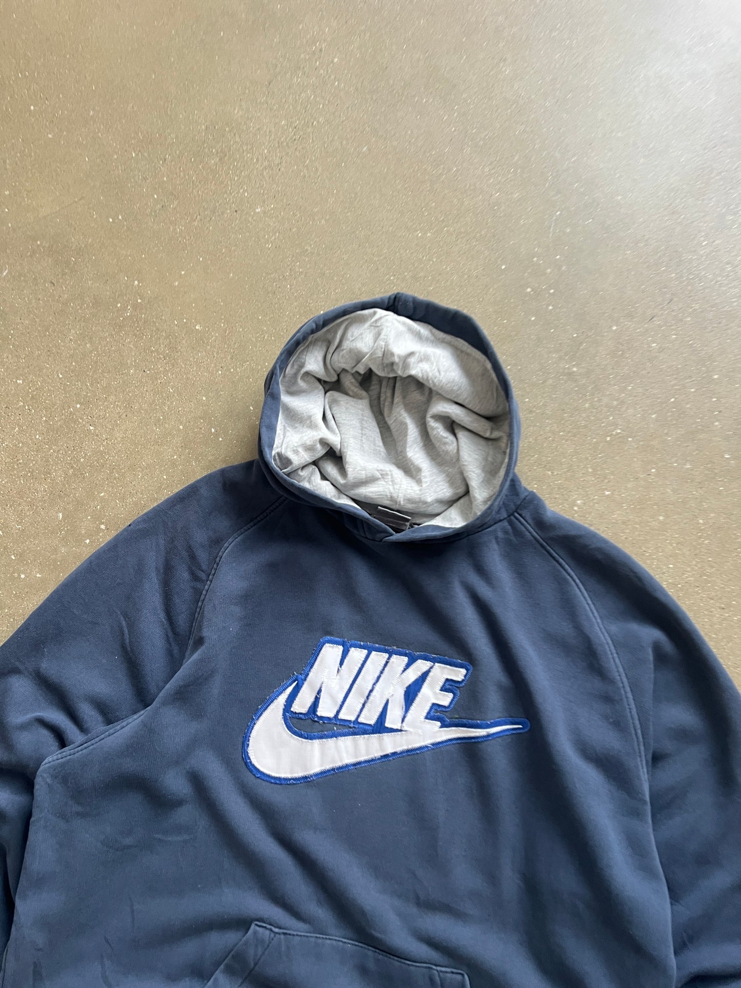 Vintage Blue Nike Spellout Hoodie - XL