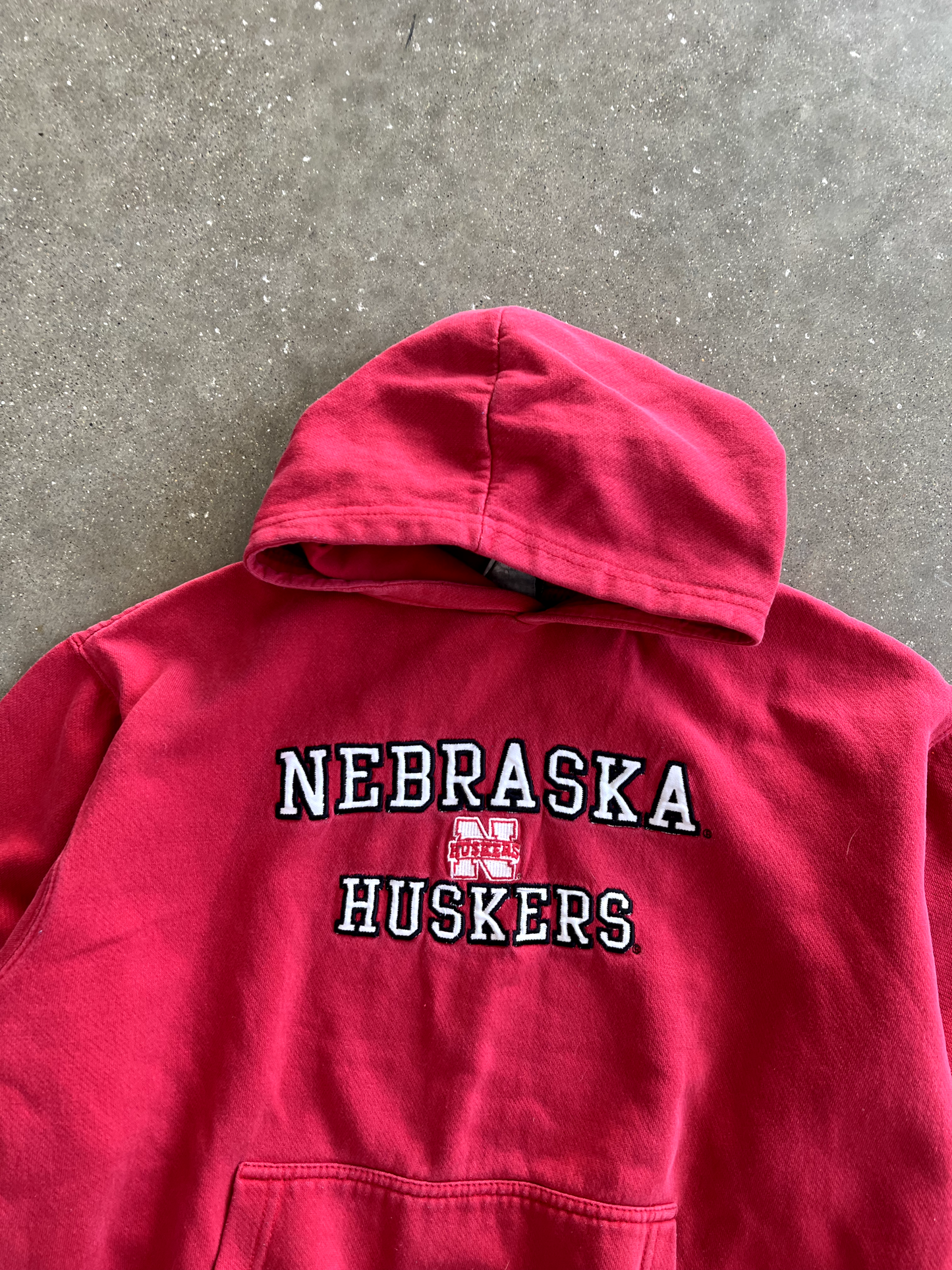 Vintage Red Nebraska Spellout Hoodie - XL