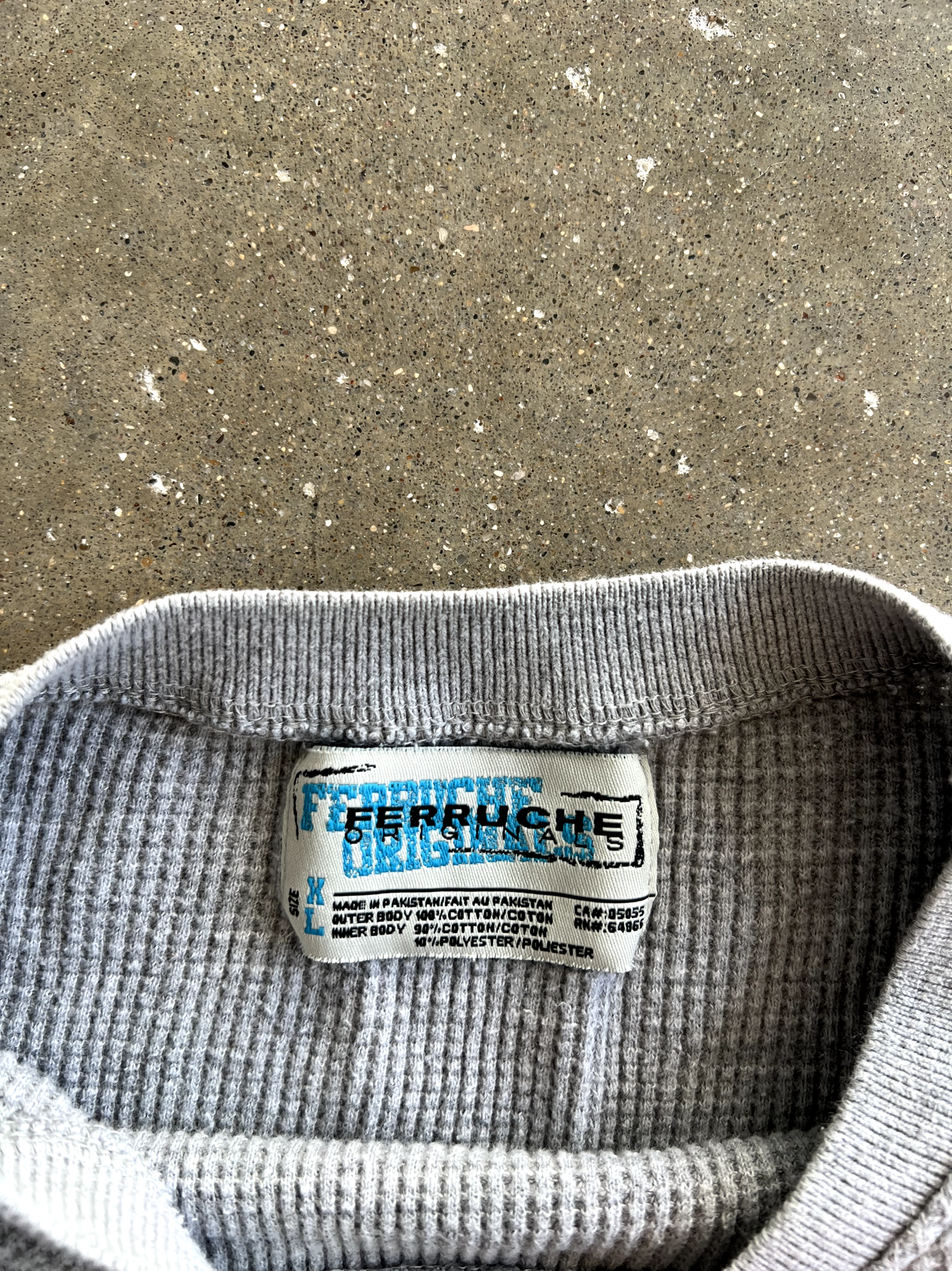 Vintage Grey Waffle Knit Long Sleeve -XL
