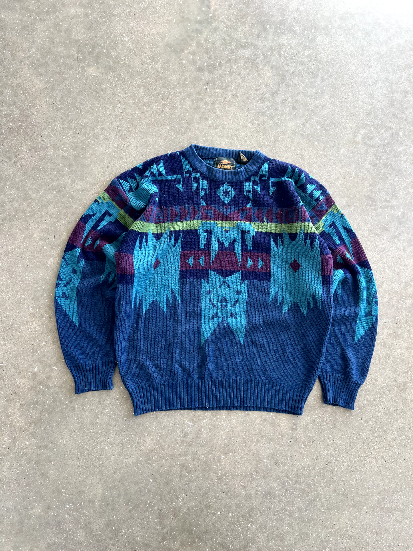 Vintage Blue Design Sweater - 2XLT