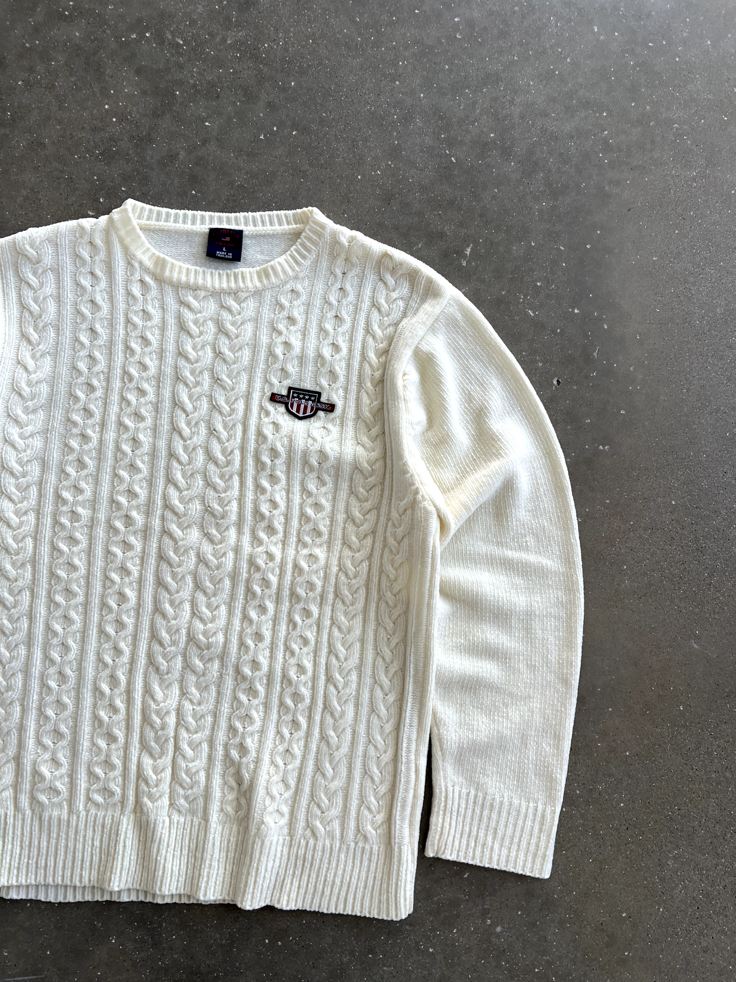Vintage Cream Polo Sweater - L