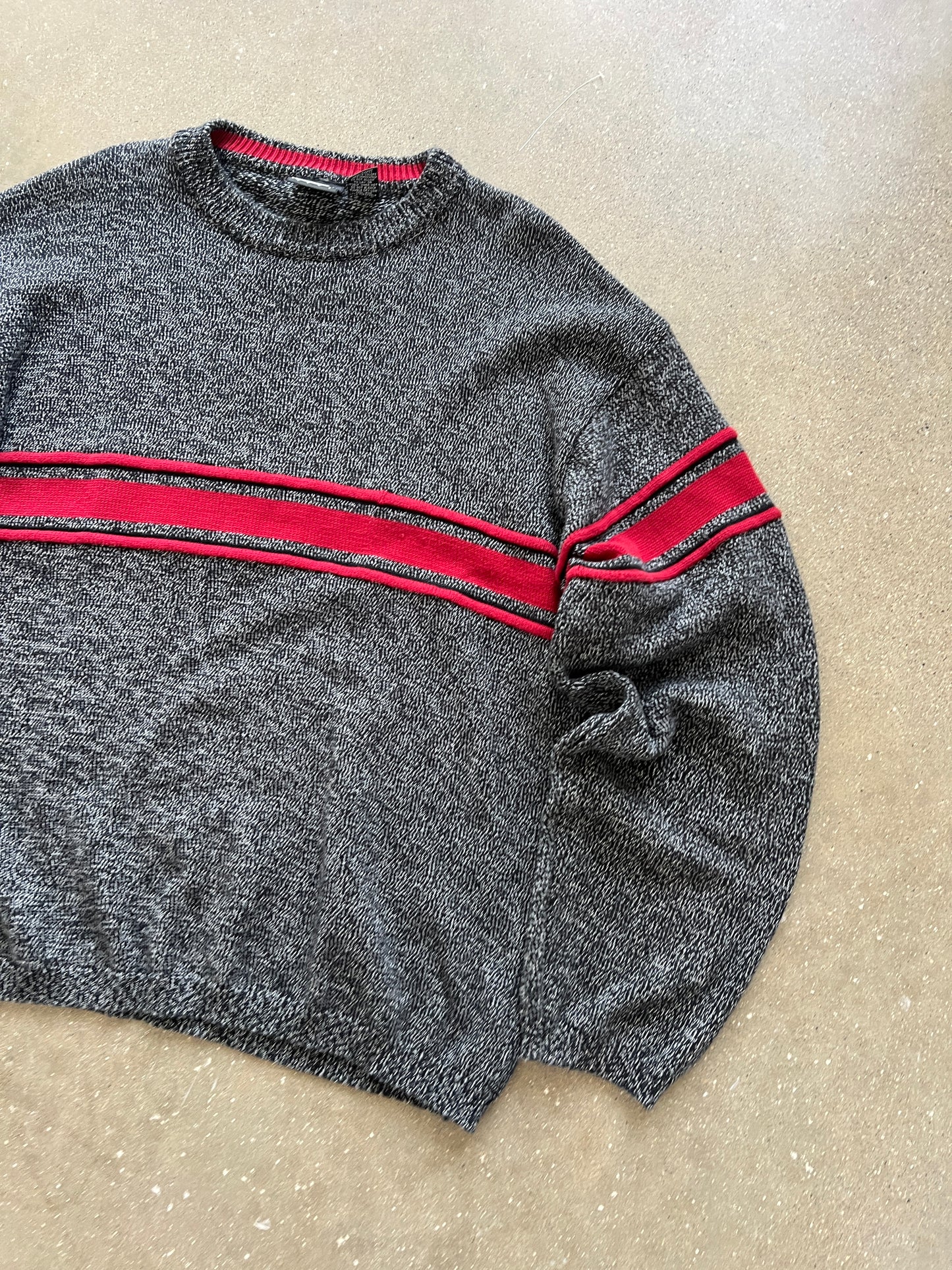 Vintage Grey Red Stripped Sweater - XL