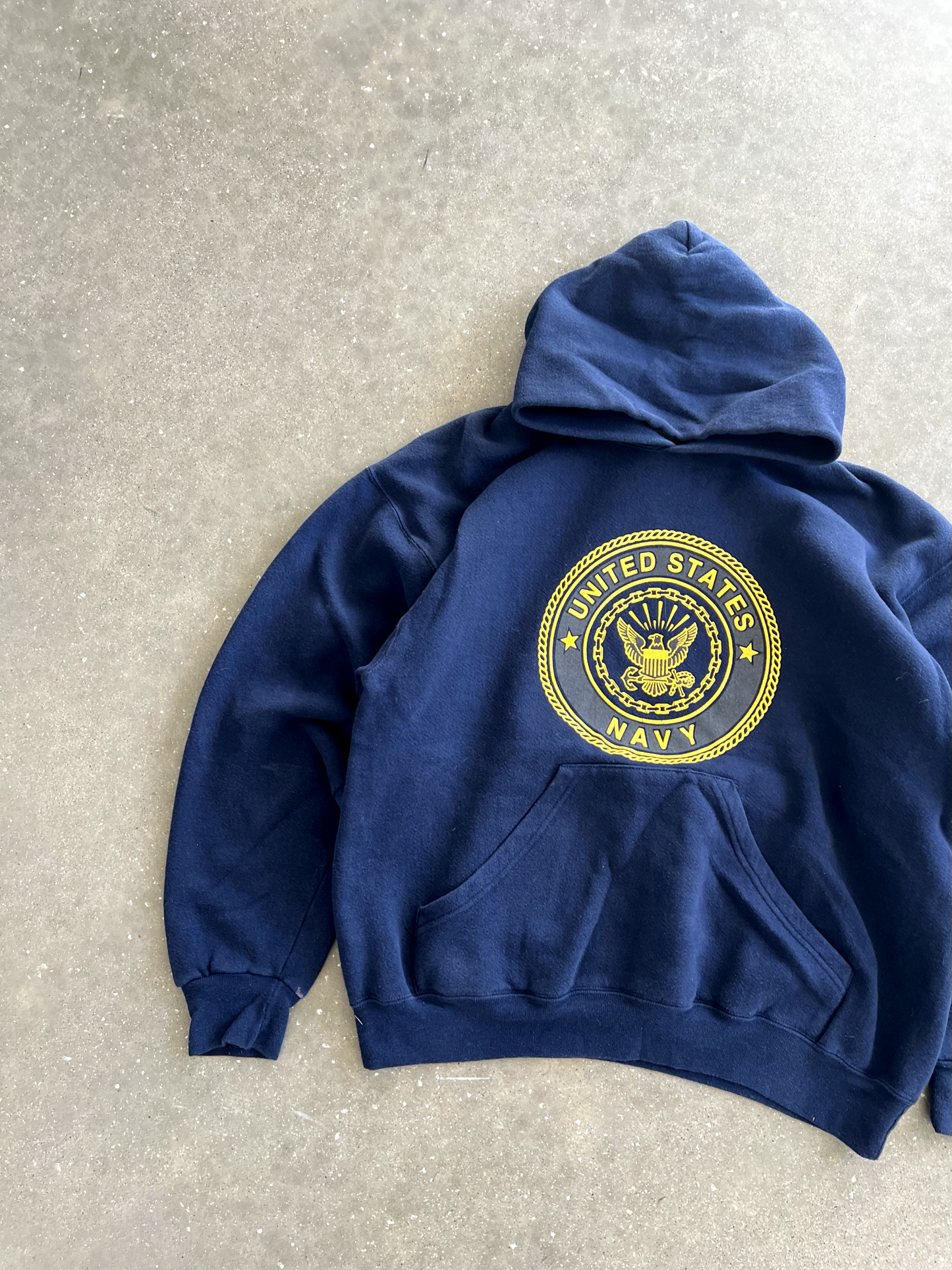 Vintage Navy Blue Navy Hoodie - L