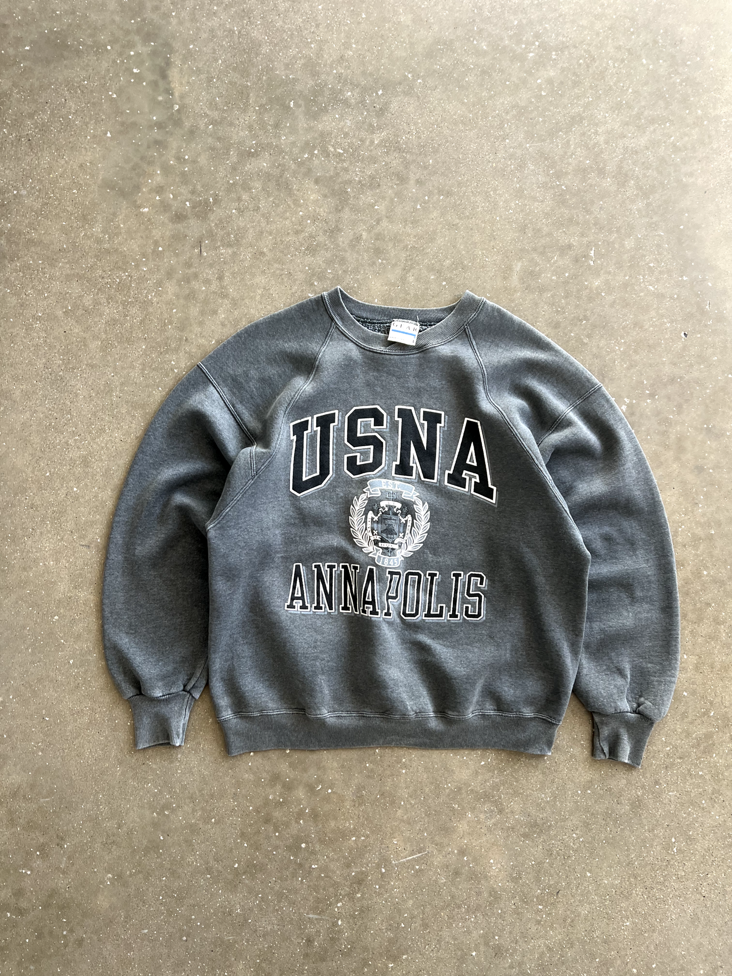 Vintage Grey USNA Spellout Crewneck - L