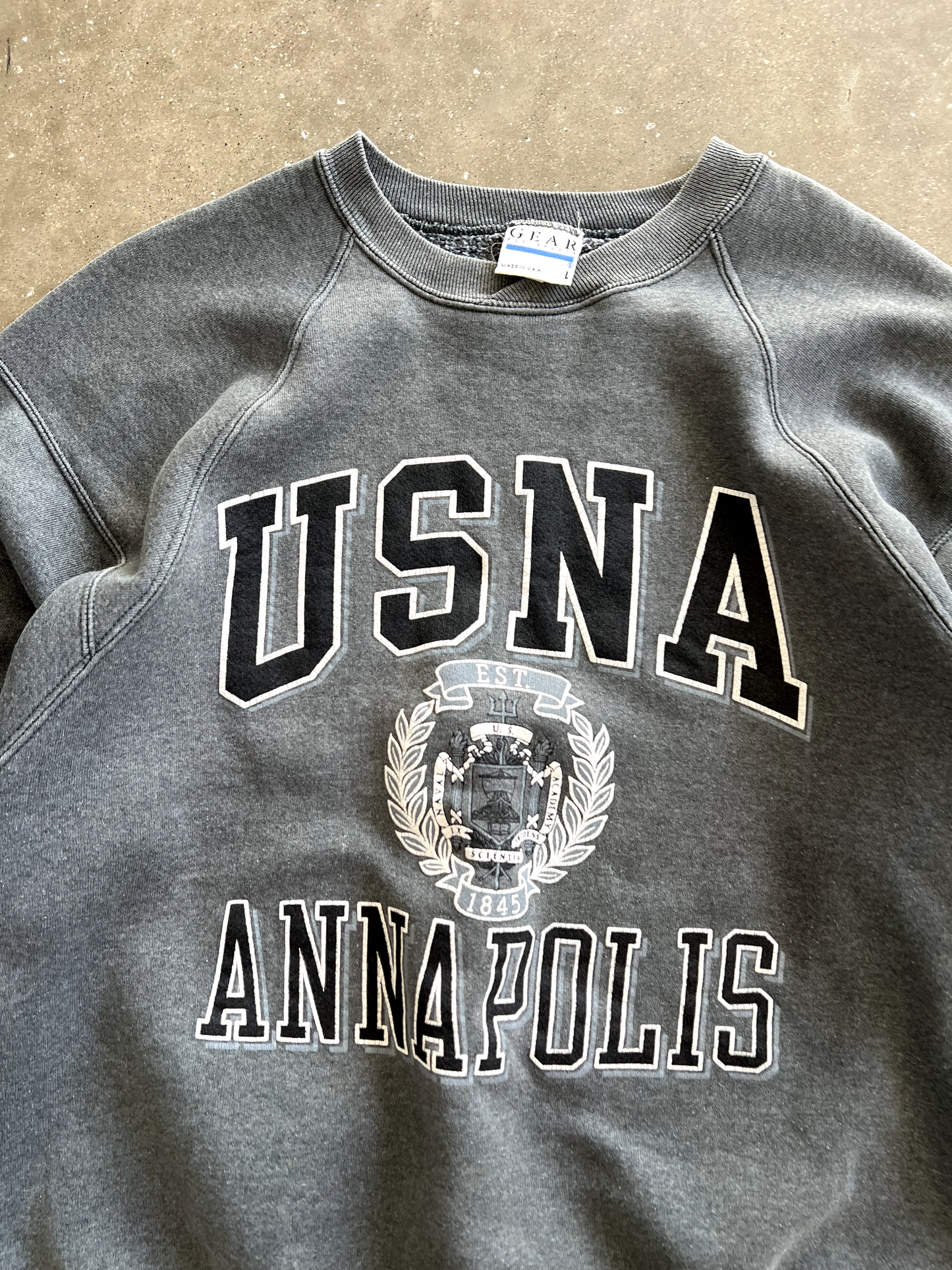Vintage Grey USNA Spellout Crewneck - L