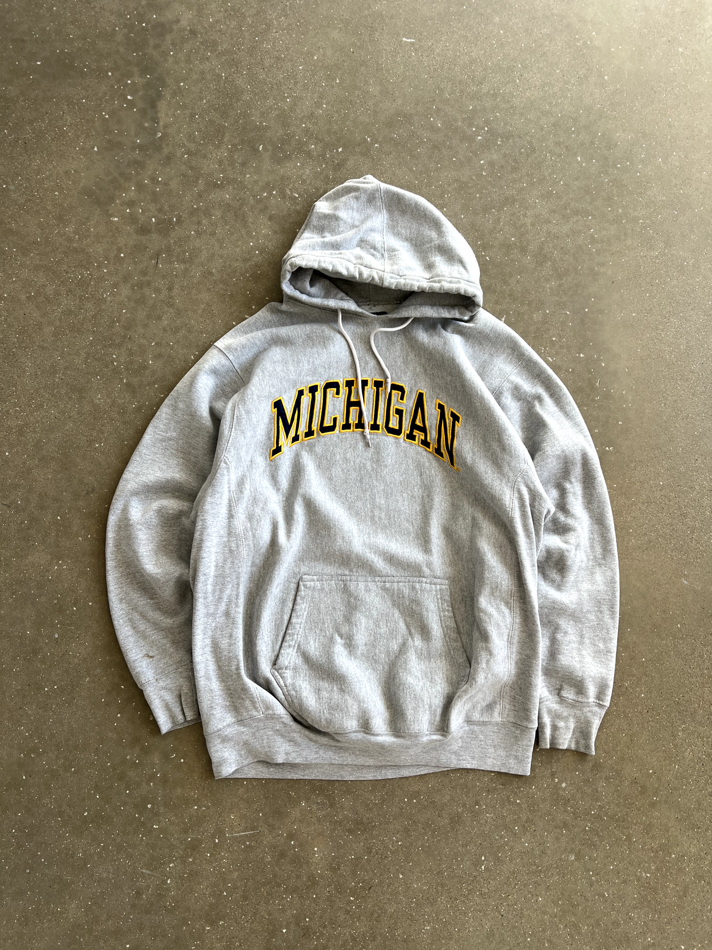 Vintage Grey Michigan Spellout Hoodie - XL