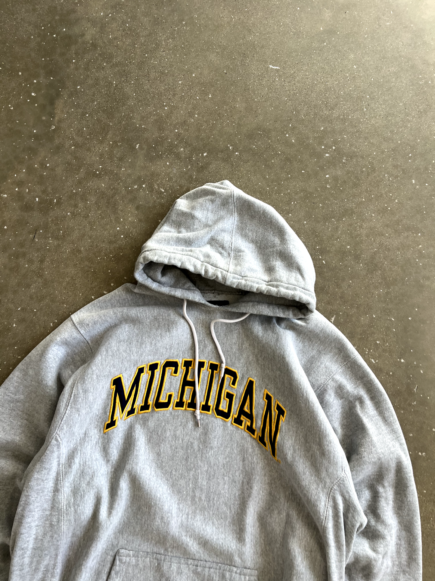 Vintage Grey Michigan Spellout Hoodie - XL