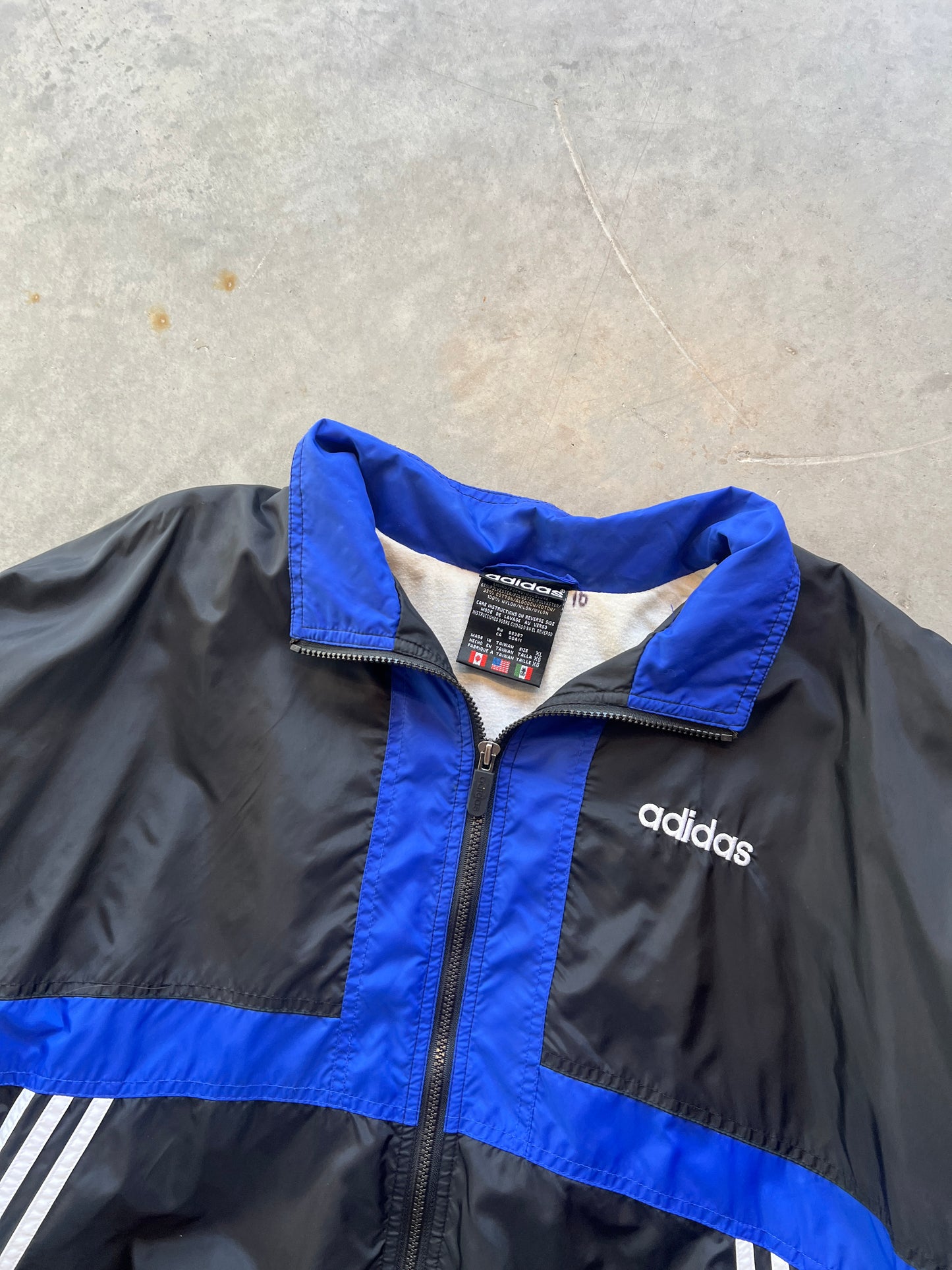 Vintage Blue/Black 90s Adidas Windbreaker - XL