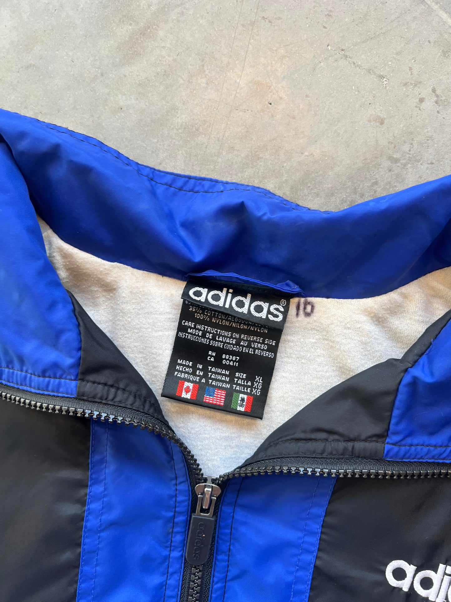 Vintage Blue/Black 90s Adidas Windbreaker - XL