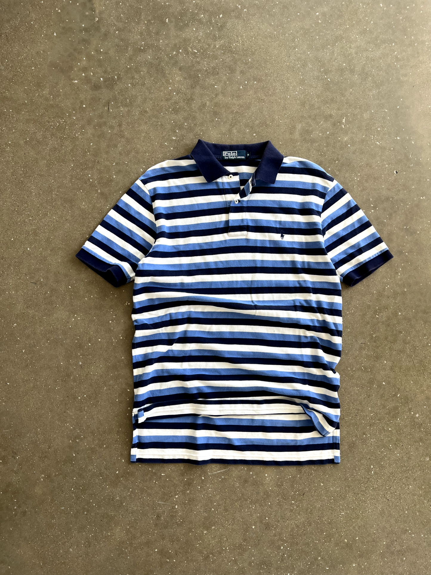 Vintage Blue Striped Polo Quarter Button Up - M