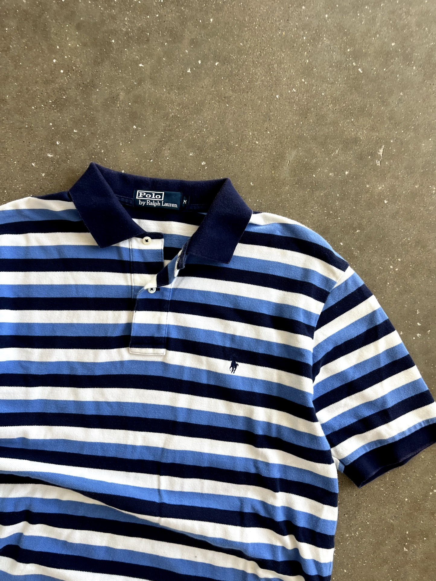 Vintage Blue Striped Polo Quarter Button Up - M