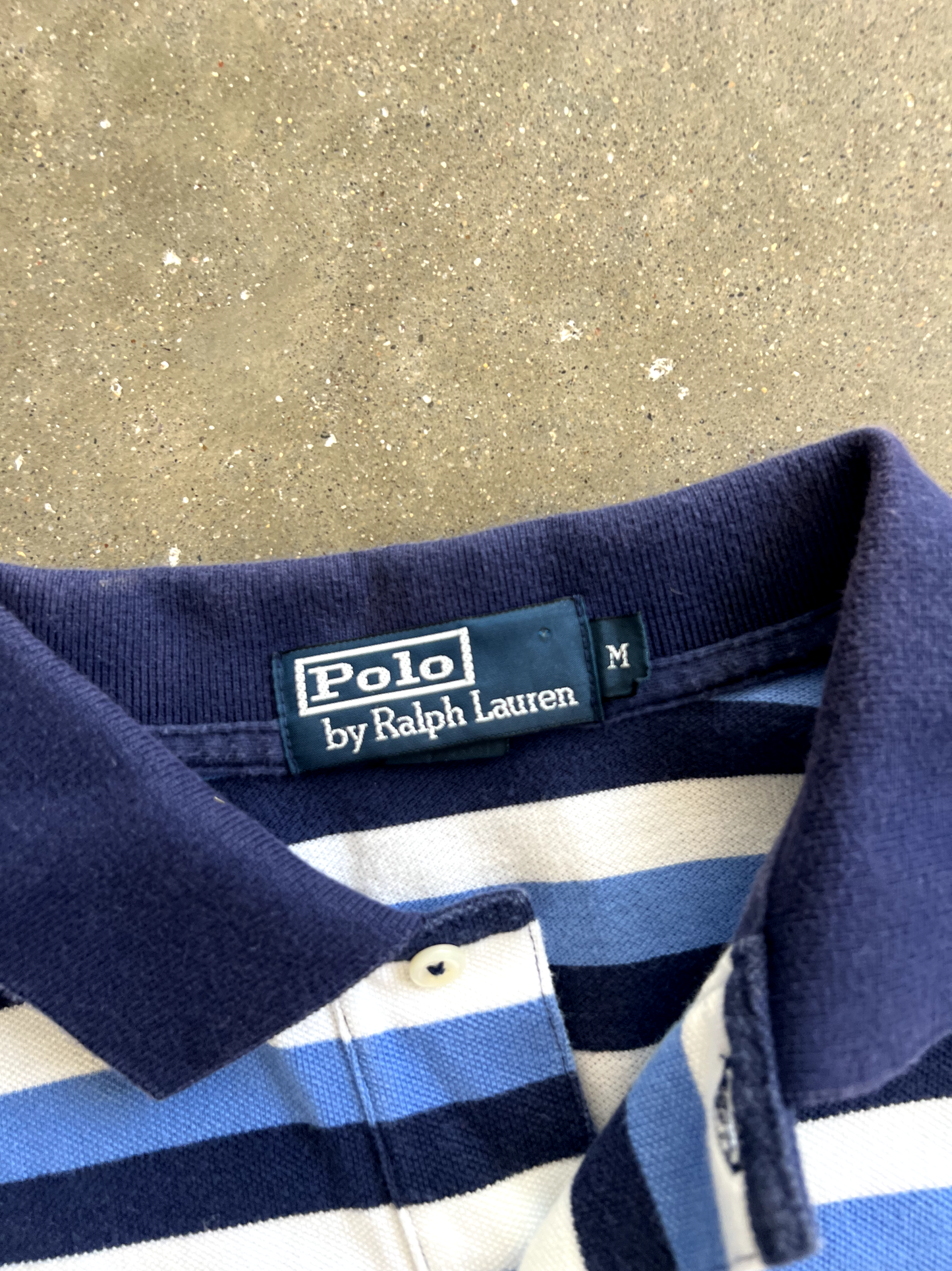 Vintage Blue Striped Polo Quarter Button Up - M