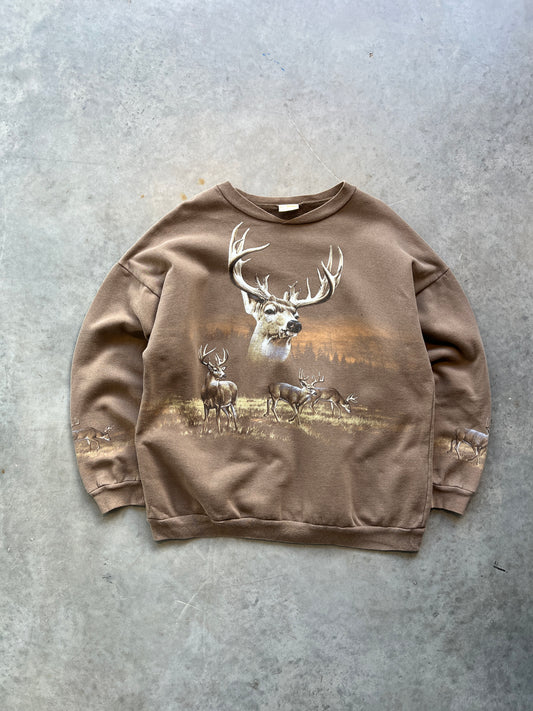 Vintage Brown Deer Wrap Around Crew - XL