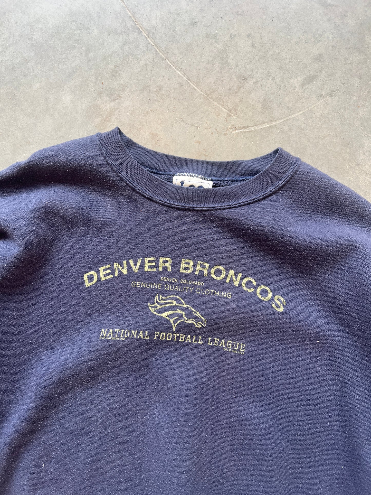 Vintage Navy Blue Denver Broncos Crew -  XXL