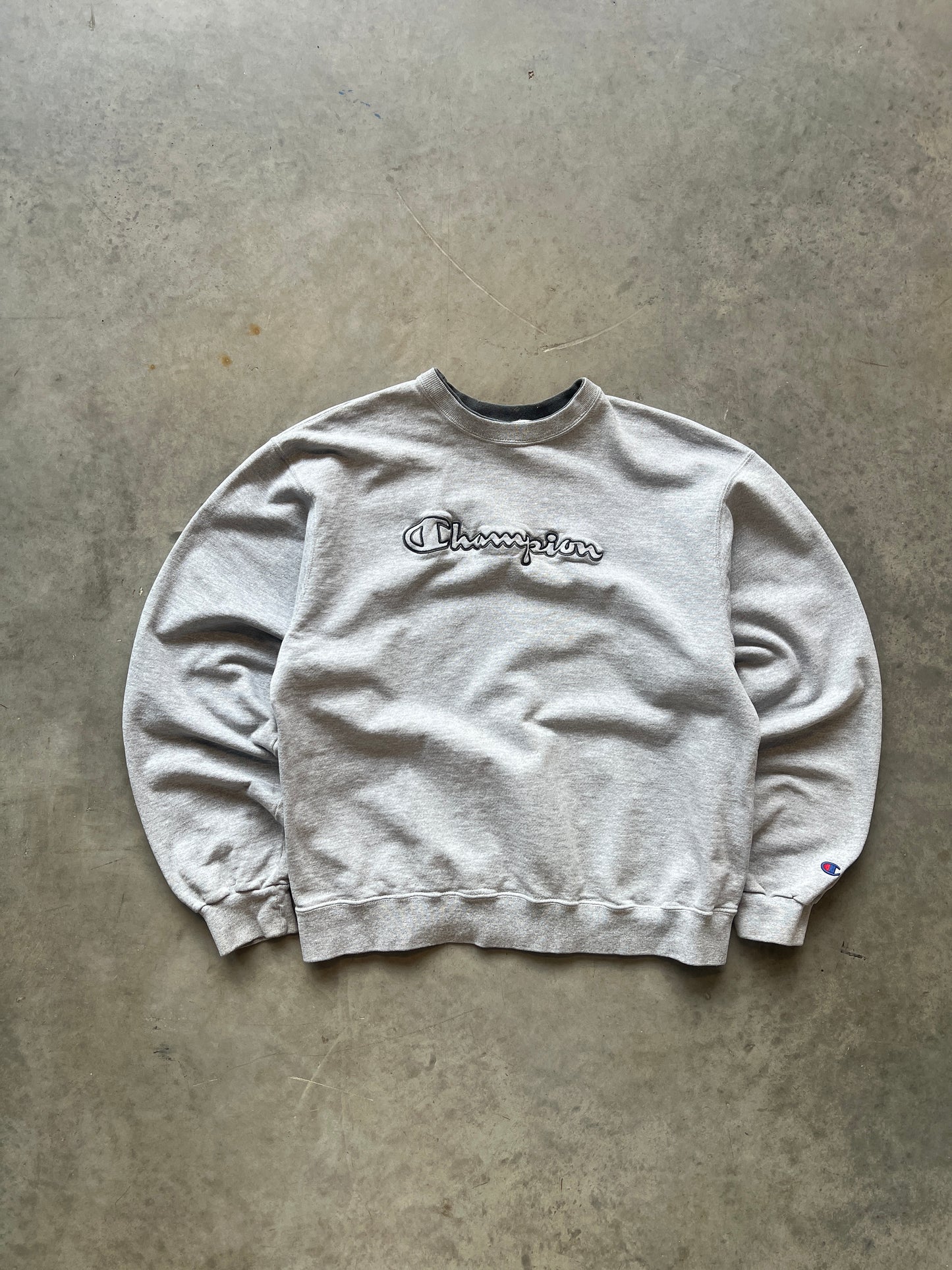 Vintage Grey Champion Spellout Crew - L