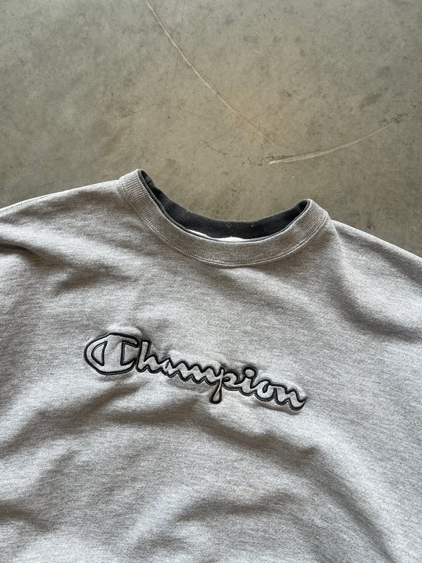 Vintage Grey Champion Spellout Crew - L