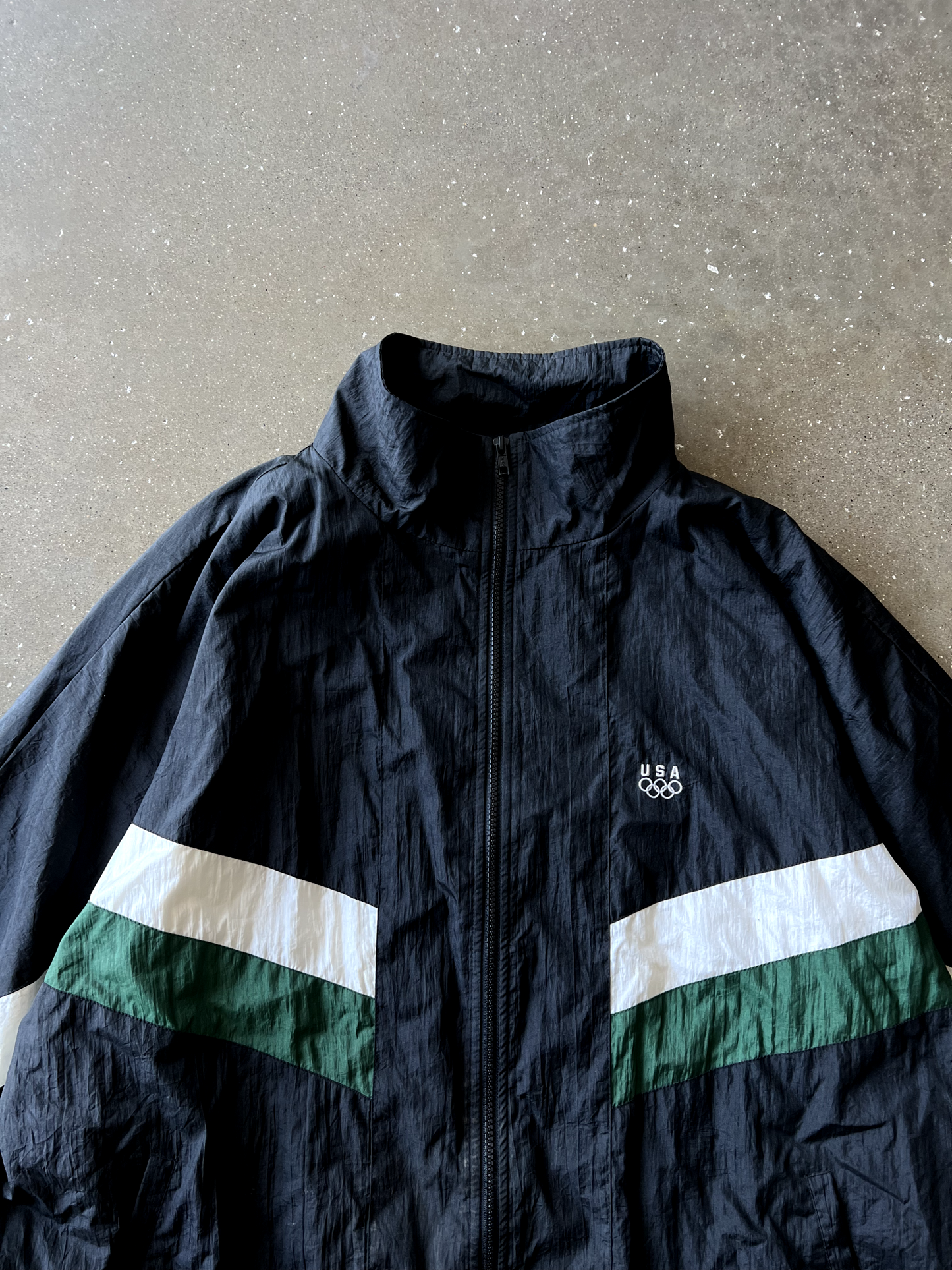Vintage Black Olympic Windbreaker - L