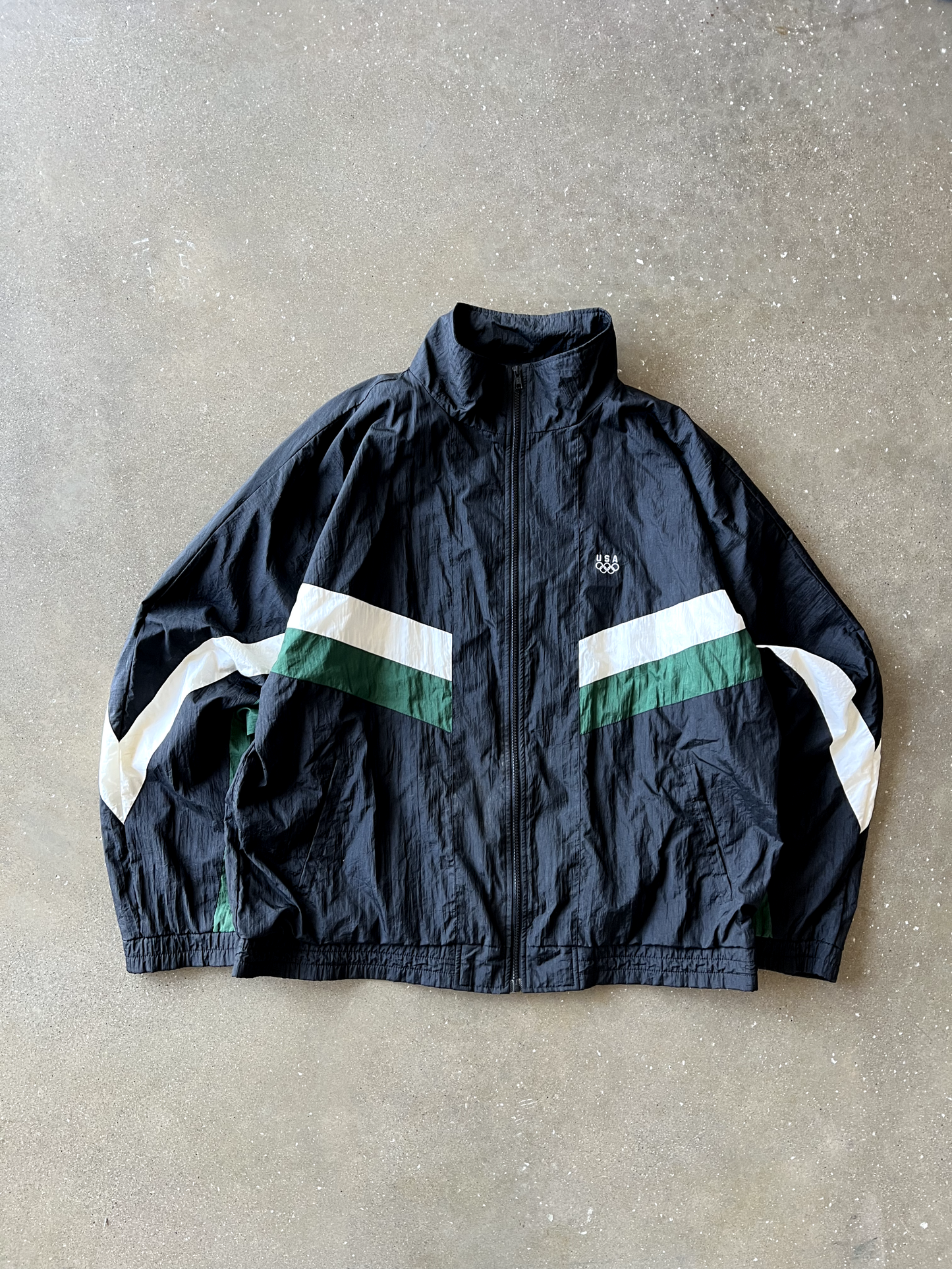 Vintage Black Olympic Windbreaker - L