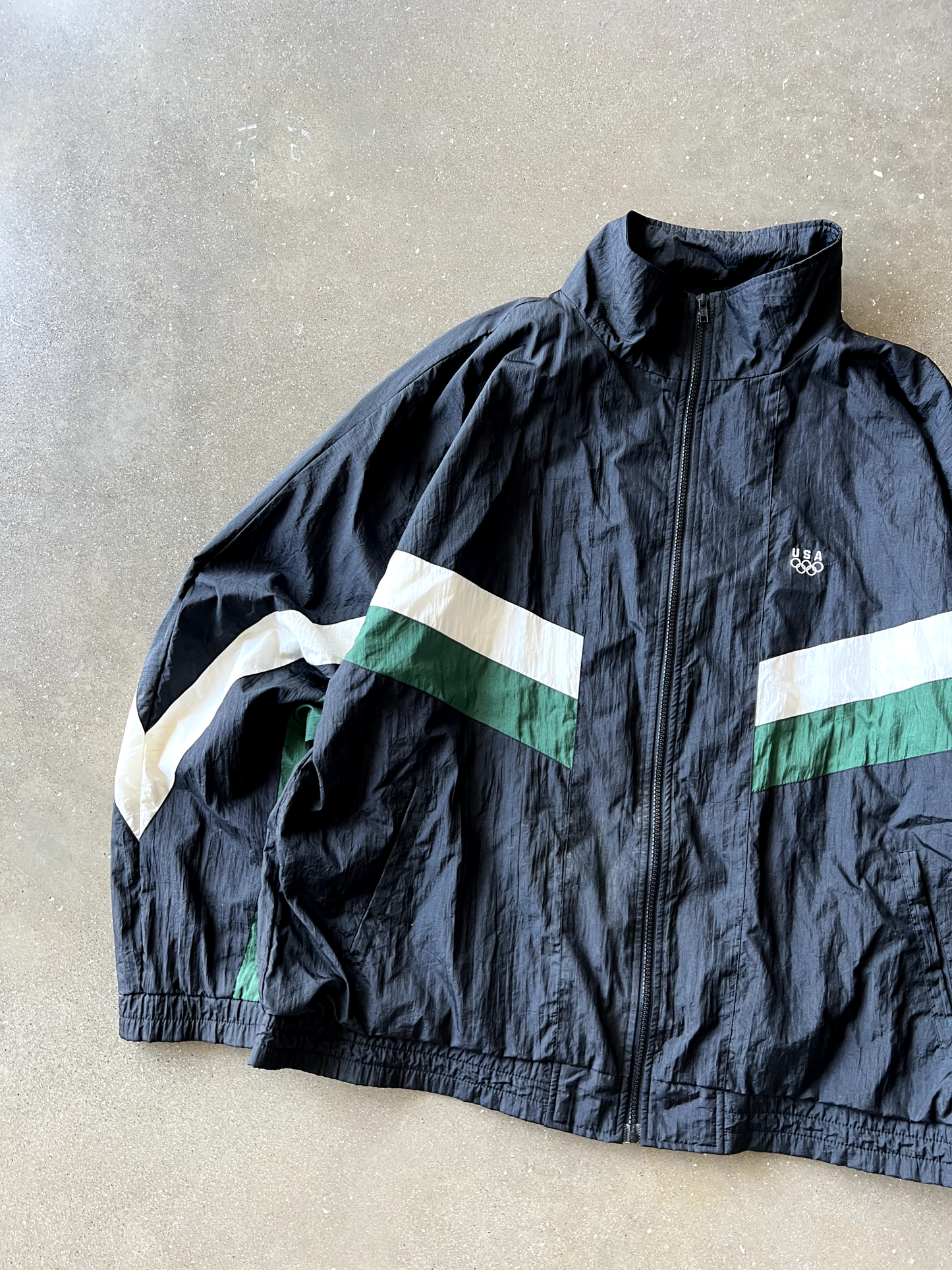 Vintage Black Olympic Windbreaker - L