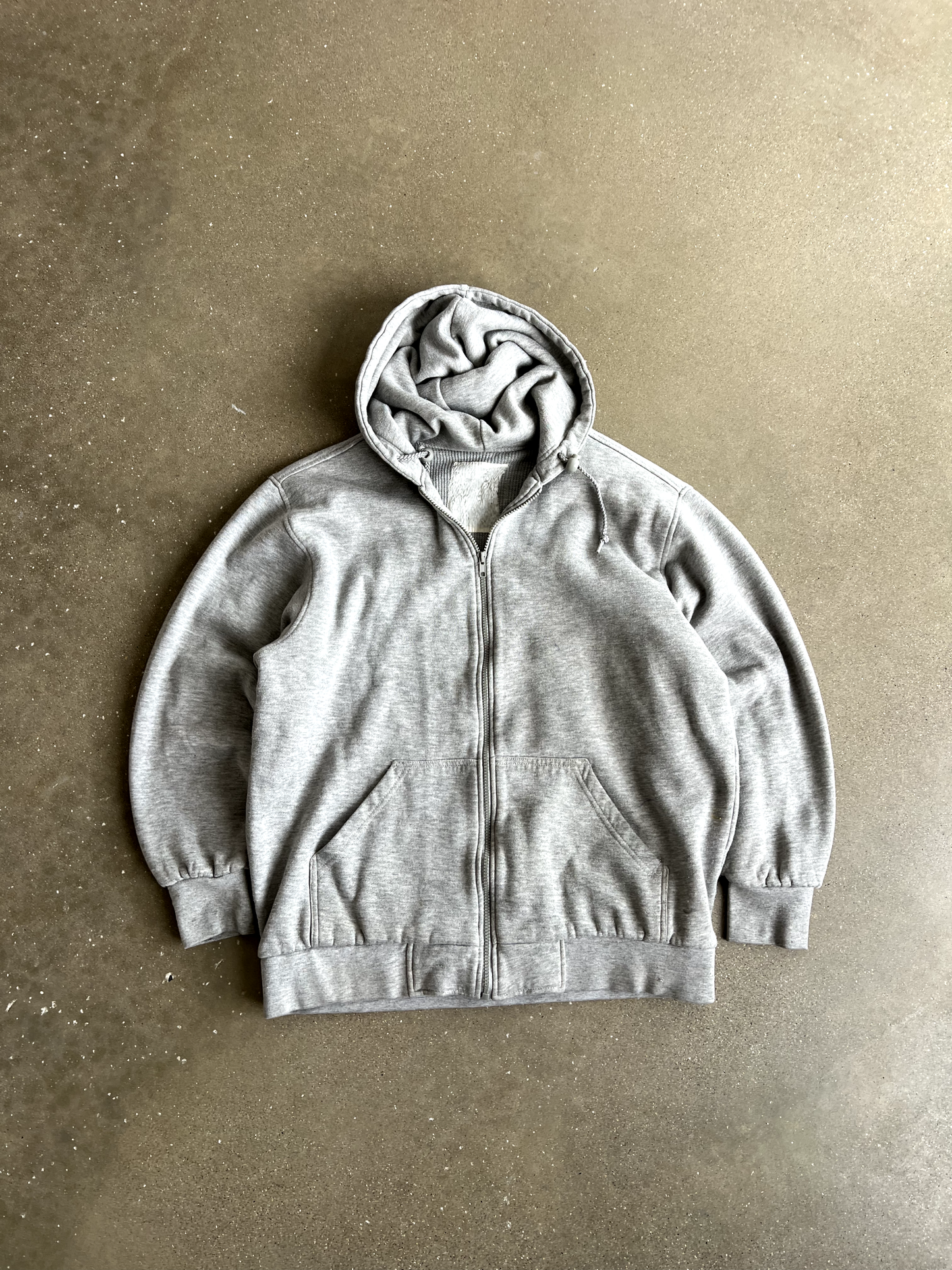 Vintage Grey Zip Up Thermal Hoodie - XL