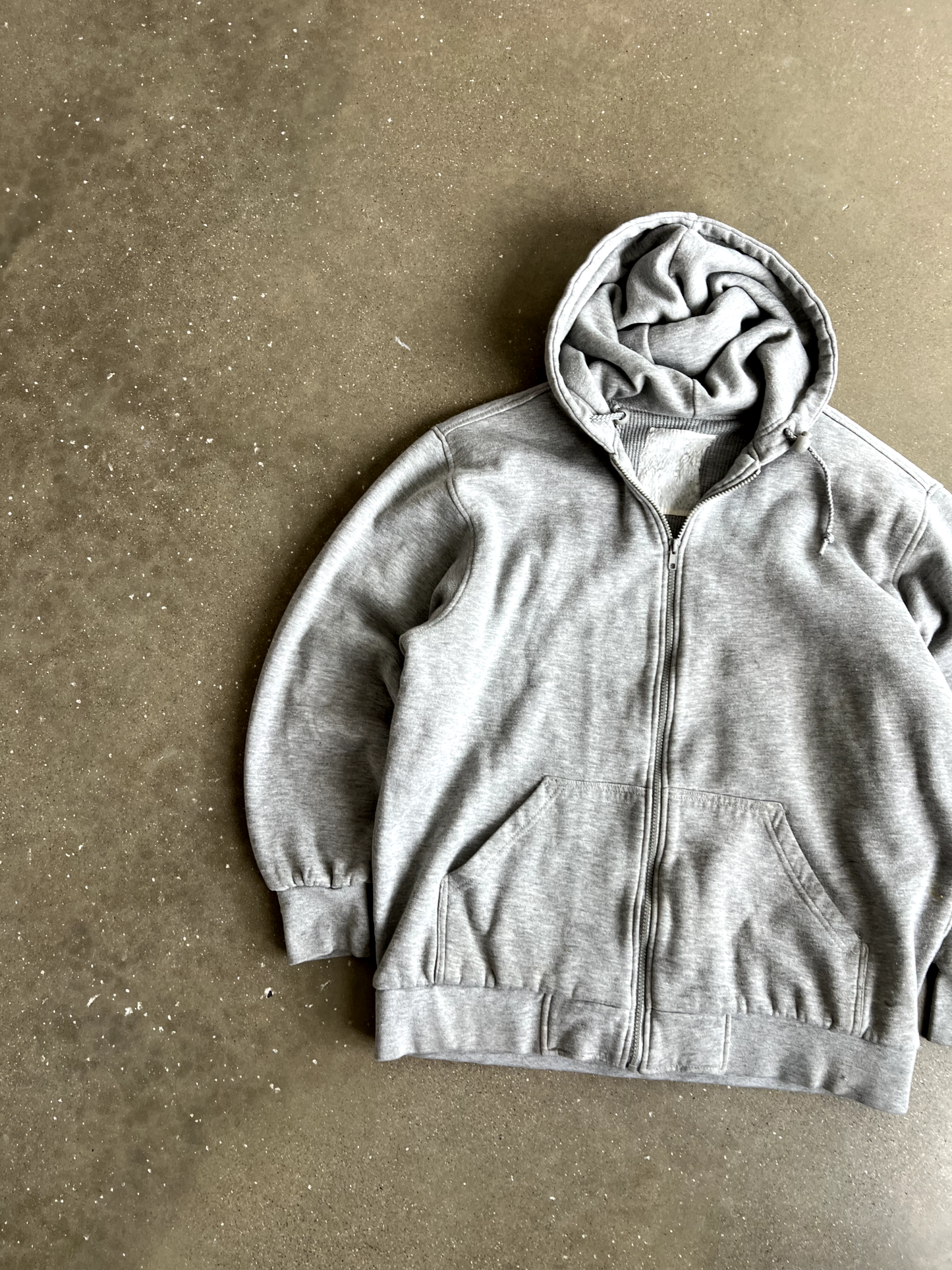 Vintage Grey Zip Up Thermal Hoodie - XL